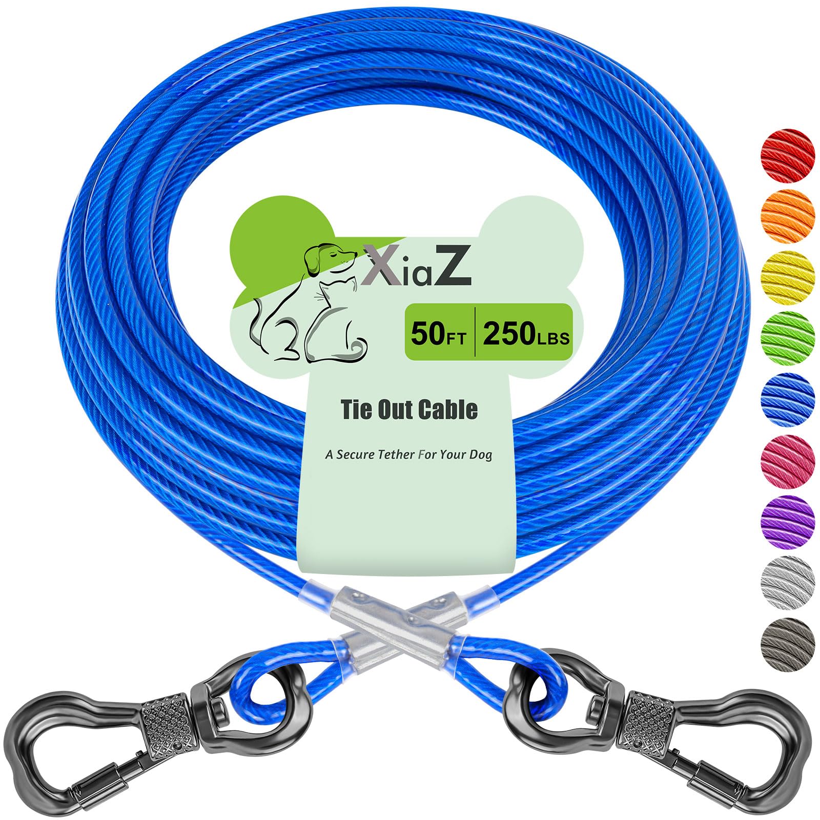 XiaZ Cable de Amarre para Perros, Cadenas de Perro Resistentes para Exteriores con Gancho bloqueable, Correas de Cable de Corredor de Mascotas para Patio, Correa de línea para Perros pequeños y