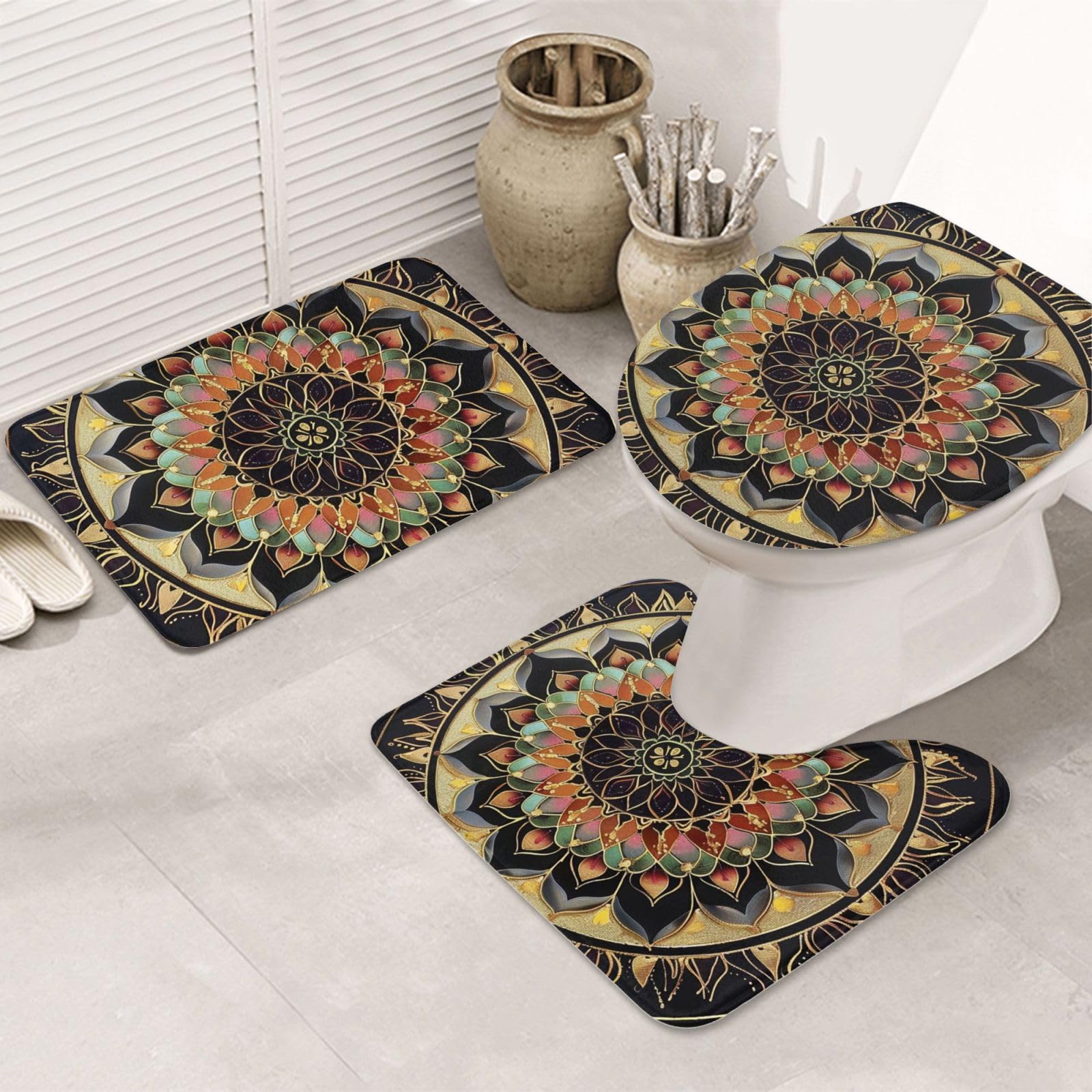 Tapis de bain motif mandala ensemble de 3 pièces pour une ambiance spa