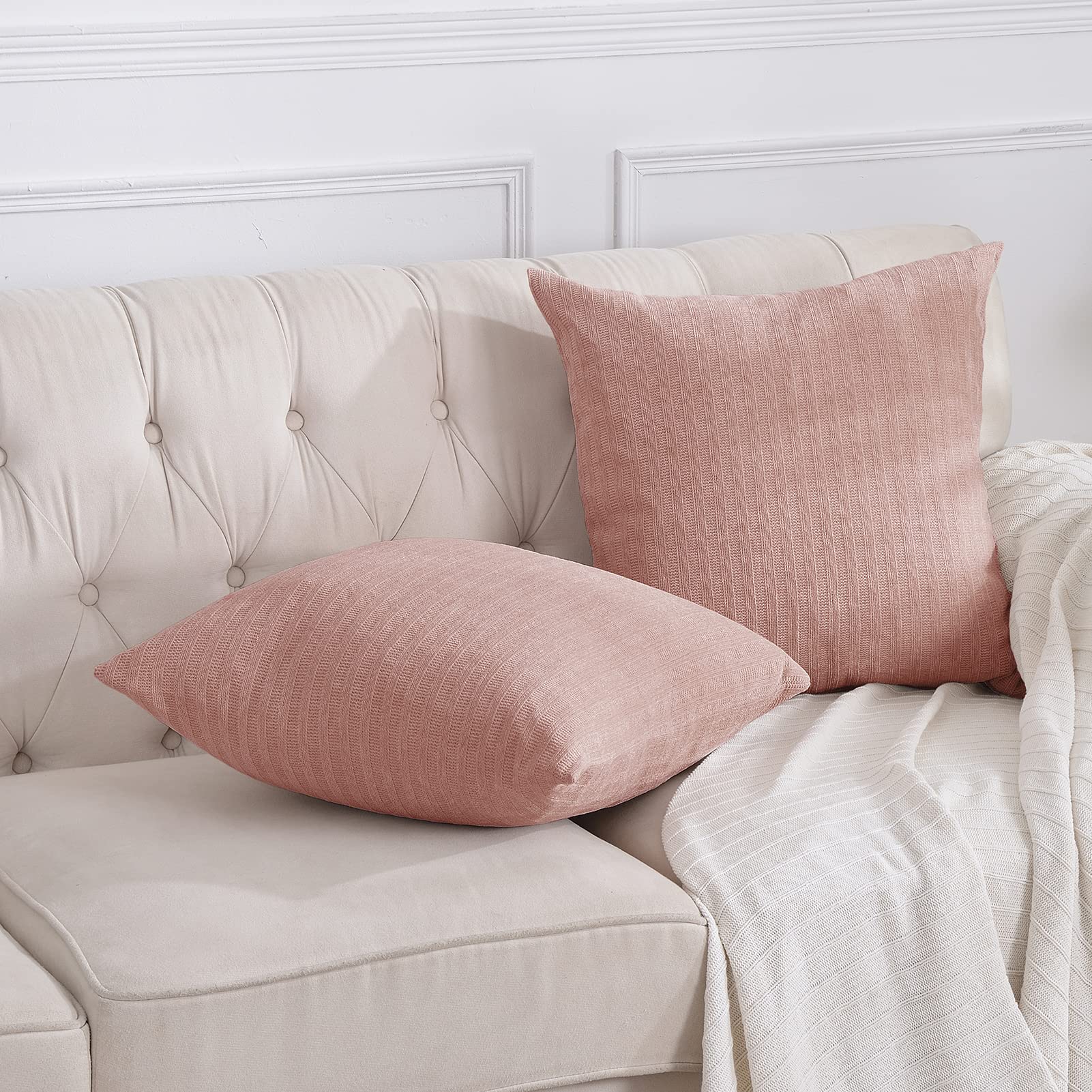 Pleasant Boulevard | Fundas de almohada de chenilla de 20 x 20 pulgadas, cojín decorativo suave y acogedor para el hogar, dormitorio, sala de estar, cama, sofá silla (rosa, 2 unidades)