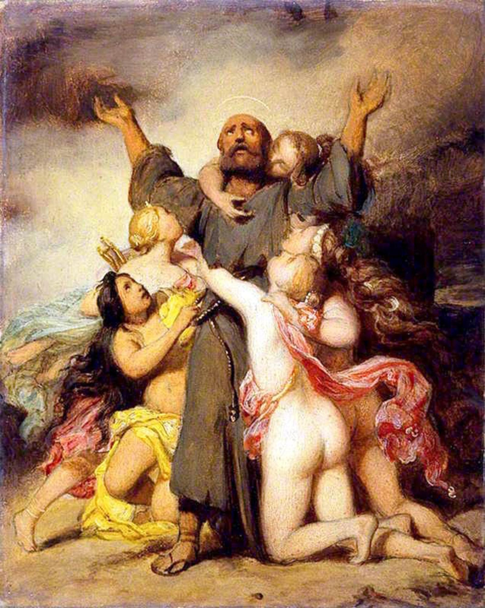 SERENDIPITP Retro Picture Poster Wall Art Pictures Painting the Temptation of Saint Anthony by Paul Delaroche Wall Art Canvas Print for Wall Decor 60x90cm