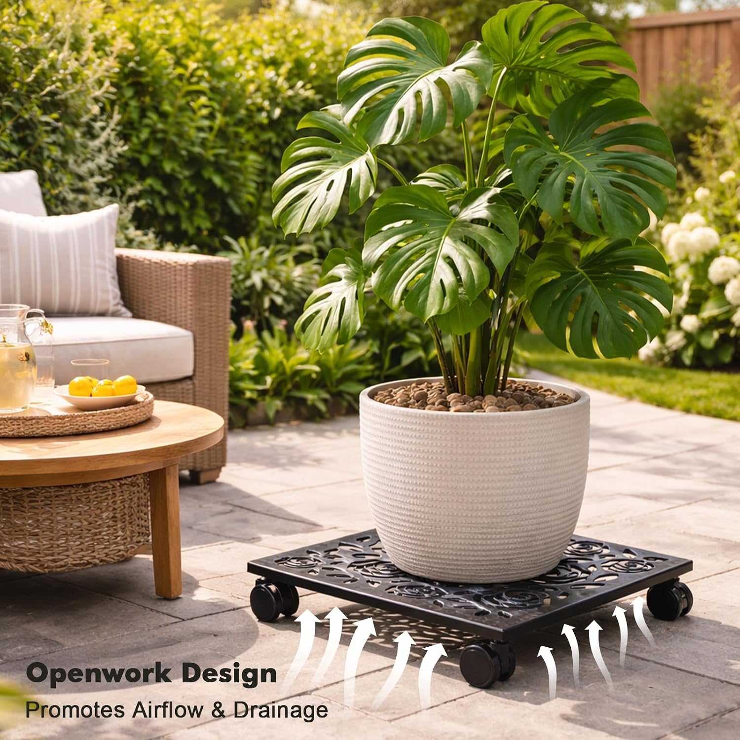 Plant Caddy with Wheels, 3 Pack 12” Rolling Plant Stand Plant Rollers Heavy Duty Plant Dolly with Casters Indoor & Outdoor Wrought Iron Metal Plant Tray with Lockable Wheels for Large Flower Pots