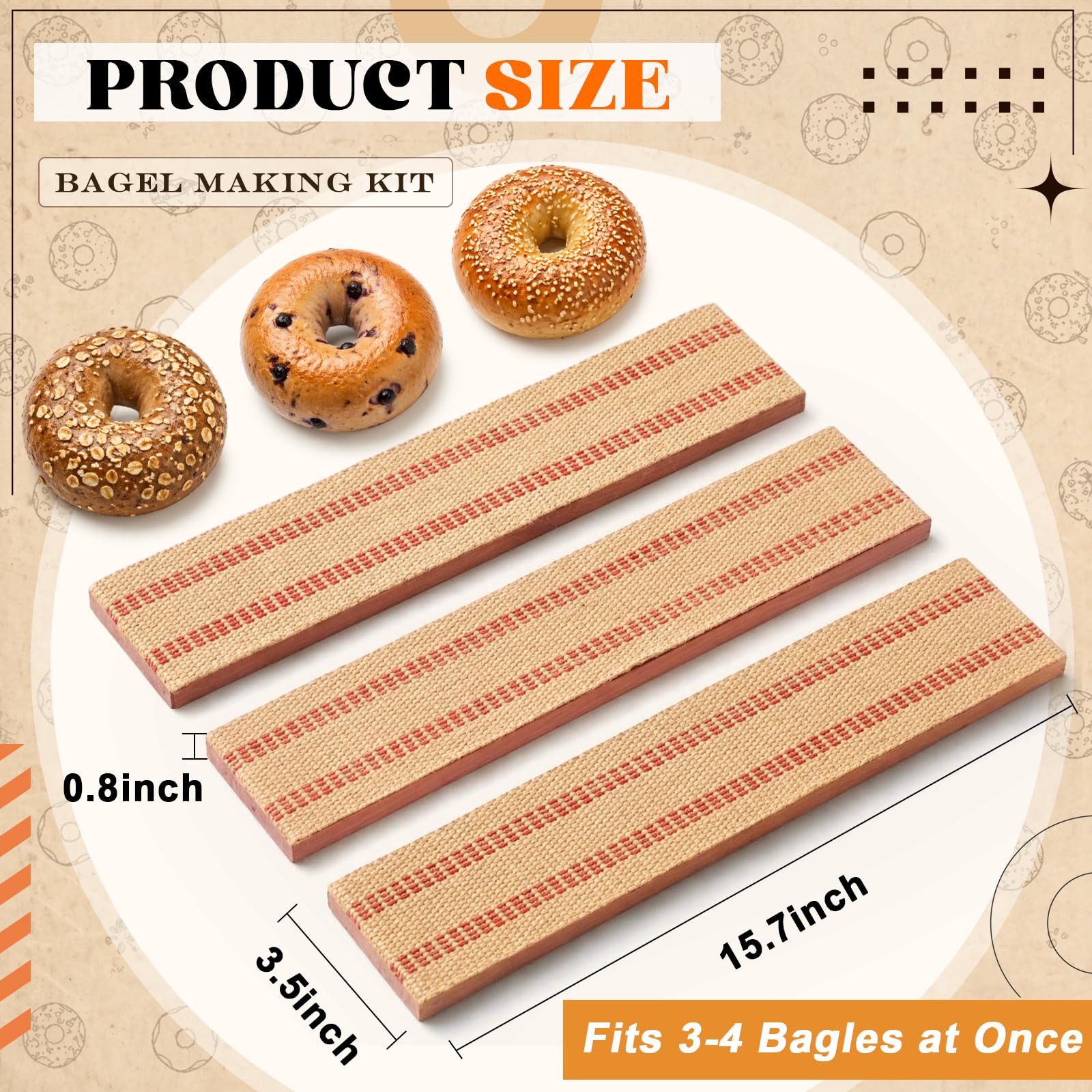 Sliner 3 vassoi da forno in legno di pino cedro con iuta essenziale, per tostatura di bagel, 40 x 9 x 2 cm, ideali per tostare una bella crosta di bagel, idea regalo