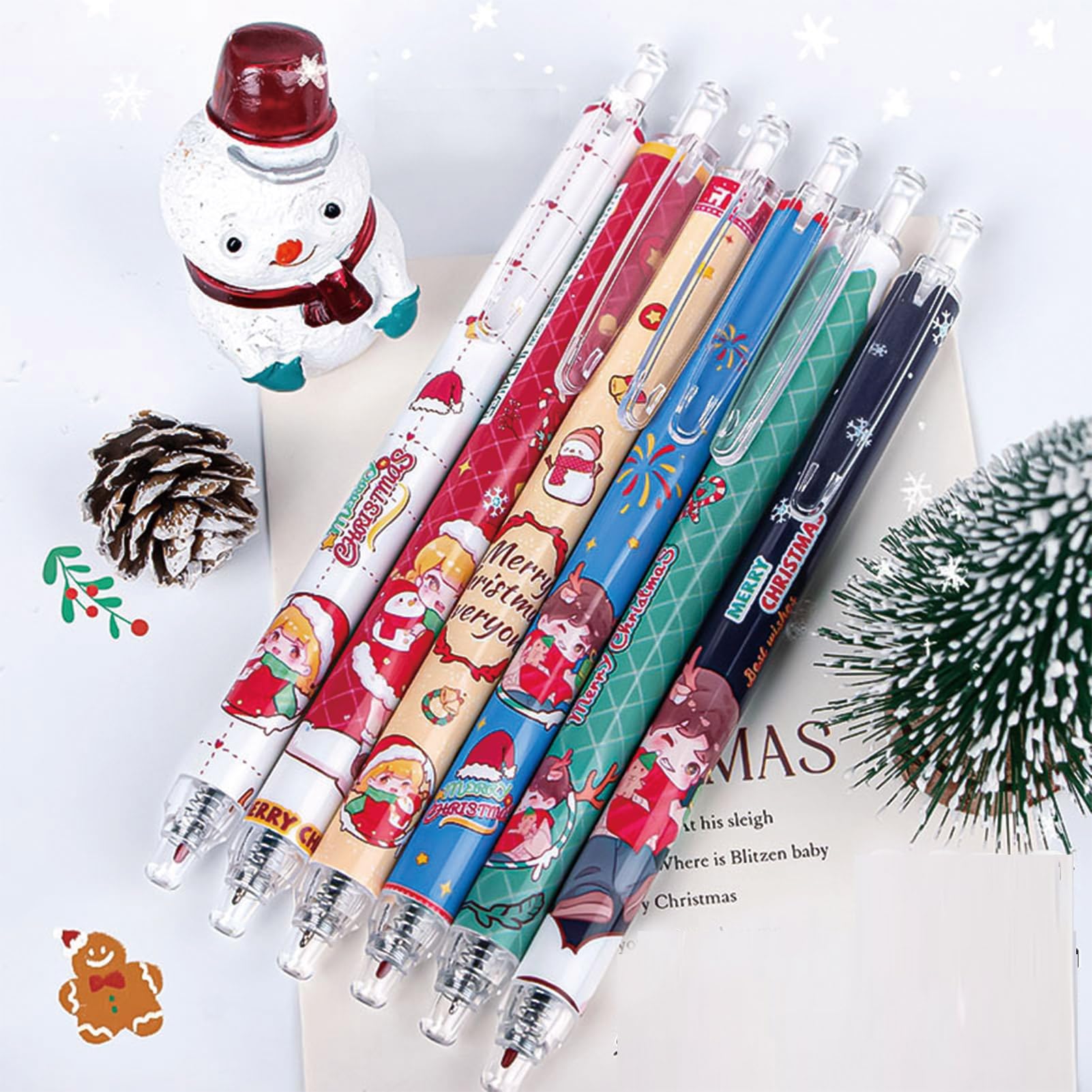 6 Pcs Cute Christmas Retractable Pens Cartoon Christmas Pen 0 5mm Black Ink Pen Writing Pens Gel Ink — view 2