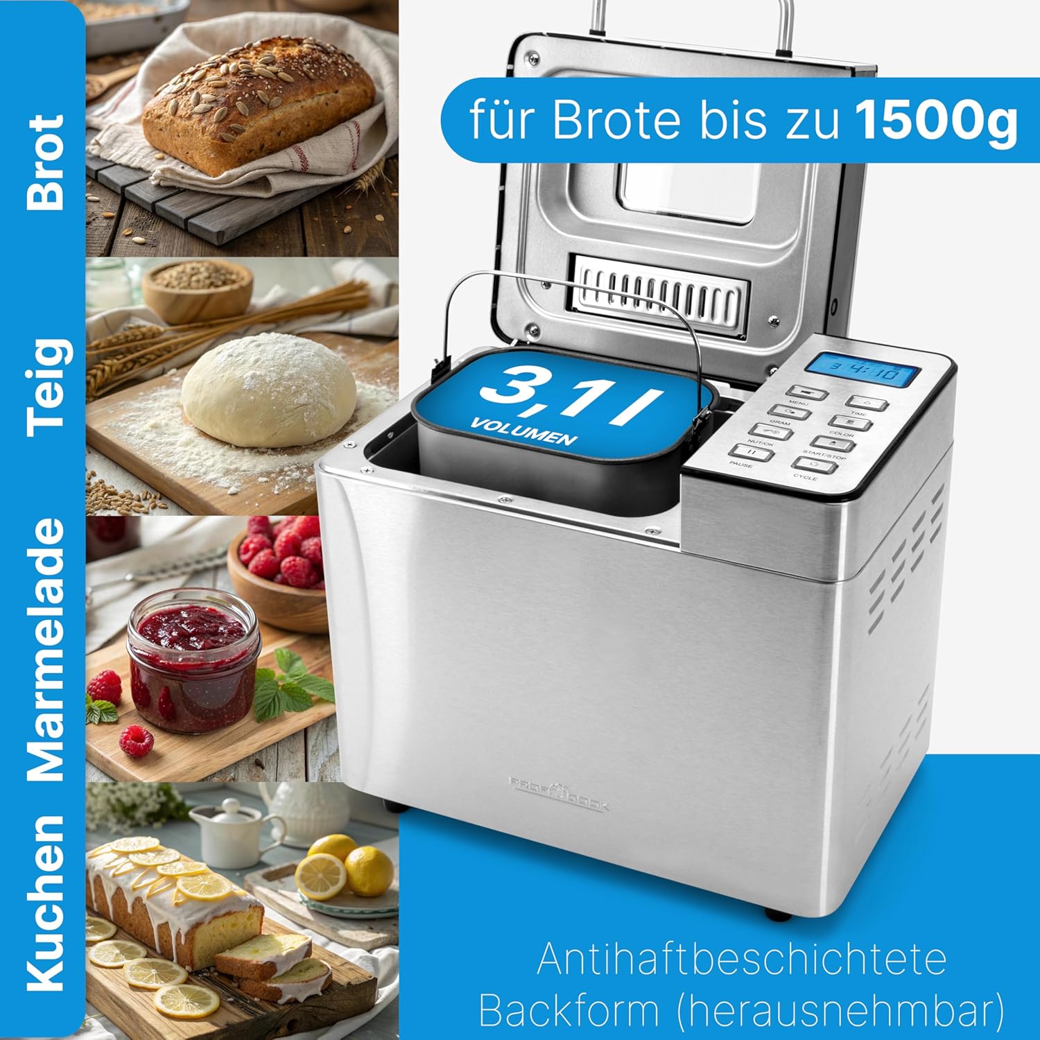 ProfiCook PC-BBA1282 Bread Maker with automatic ingredient dispenser and baking pan
