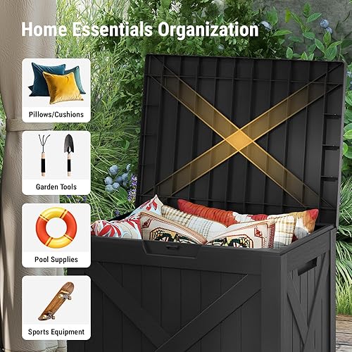 Vista 72 de Mars Villa Deck Box, Waterproof Weatherproof and UV Resistant Resin Storage Bin with Lockable Lid, Ideal for, Outdoor, Patio Furniture Cushions