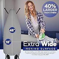 Vista 2 de Tabla de planchar extra ancha: superficie grande de 48"×18" (57" con soporte para plancha) • Perchero integrado para ropa, colgador y soporte