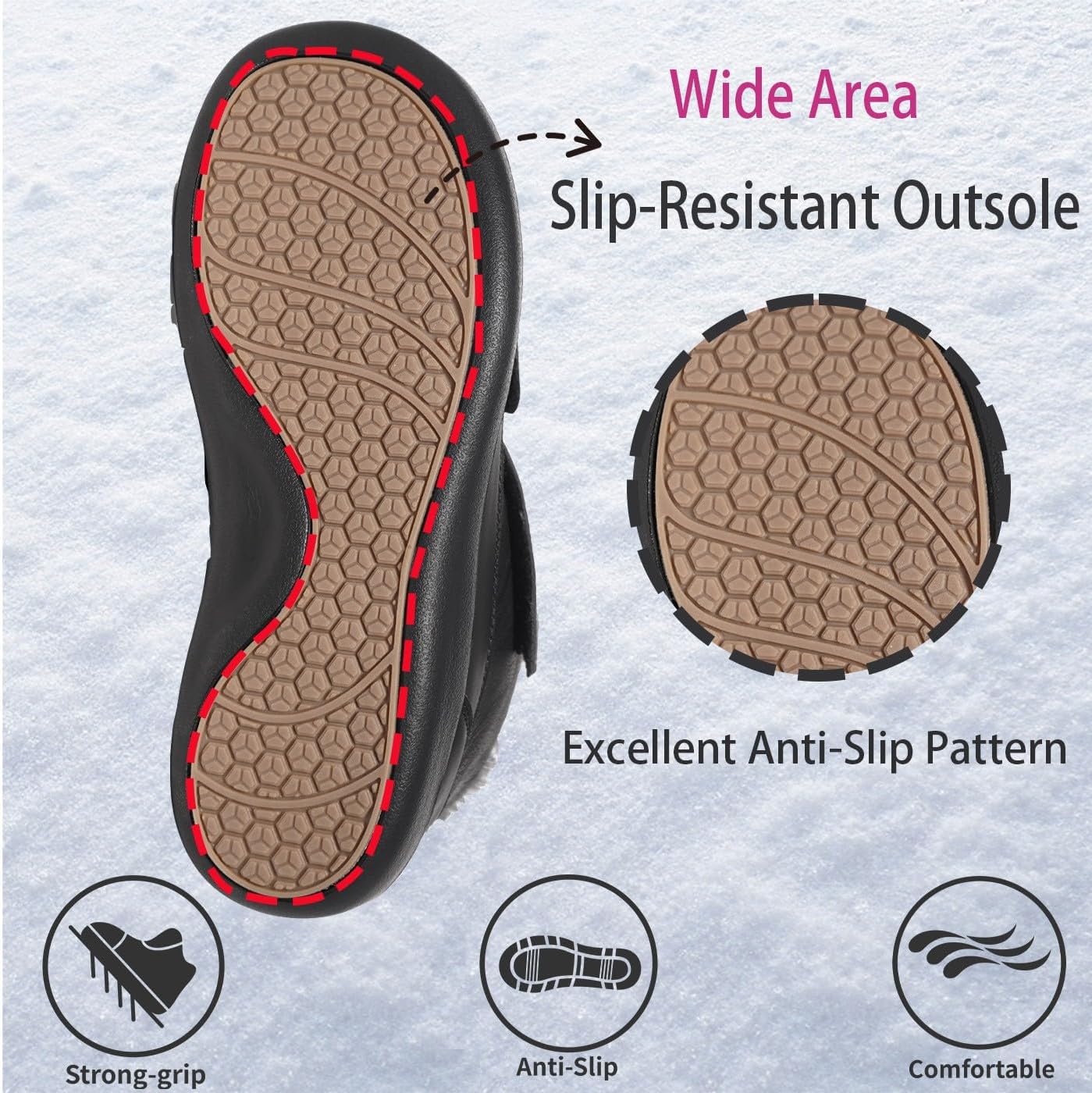 Hsyooes Diabetic Boots for Men Wide Width Winter Snow Boots Adjustable Straps Anti-slip Water Resistant Winter Shoes Warm Fur Lining Diabetic Shoes for Swollen Feet - Image 5