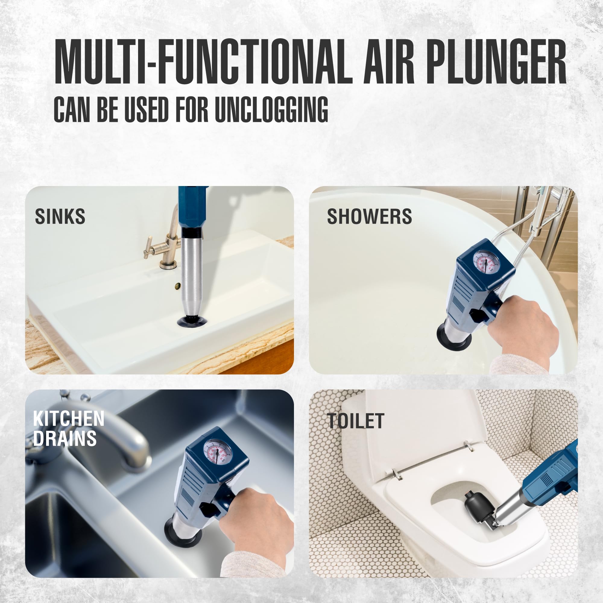 Pistola elettrica ad aria per WC, ad alta pressione, per lavello della cucina e scarico del bagno, sono i migliori strumenti per sbloccare gli intasamenti per tubi e servizi igienici (blu