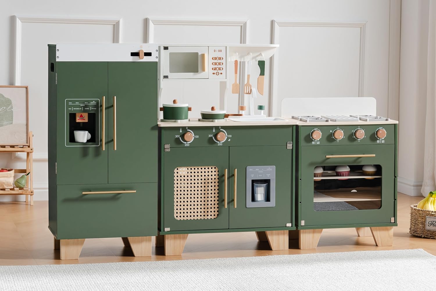 ROBUD Play Kitchen for Kids Toddlers - Wooden Toy Kitchen Set with Play Oven, Play Fridge, 3-in-1 Kids Kitchen Pretend Playset for Girls & Boys 3+