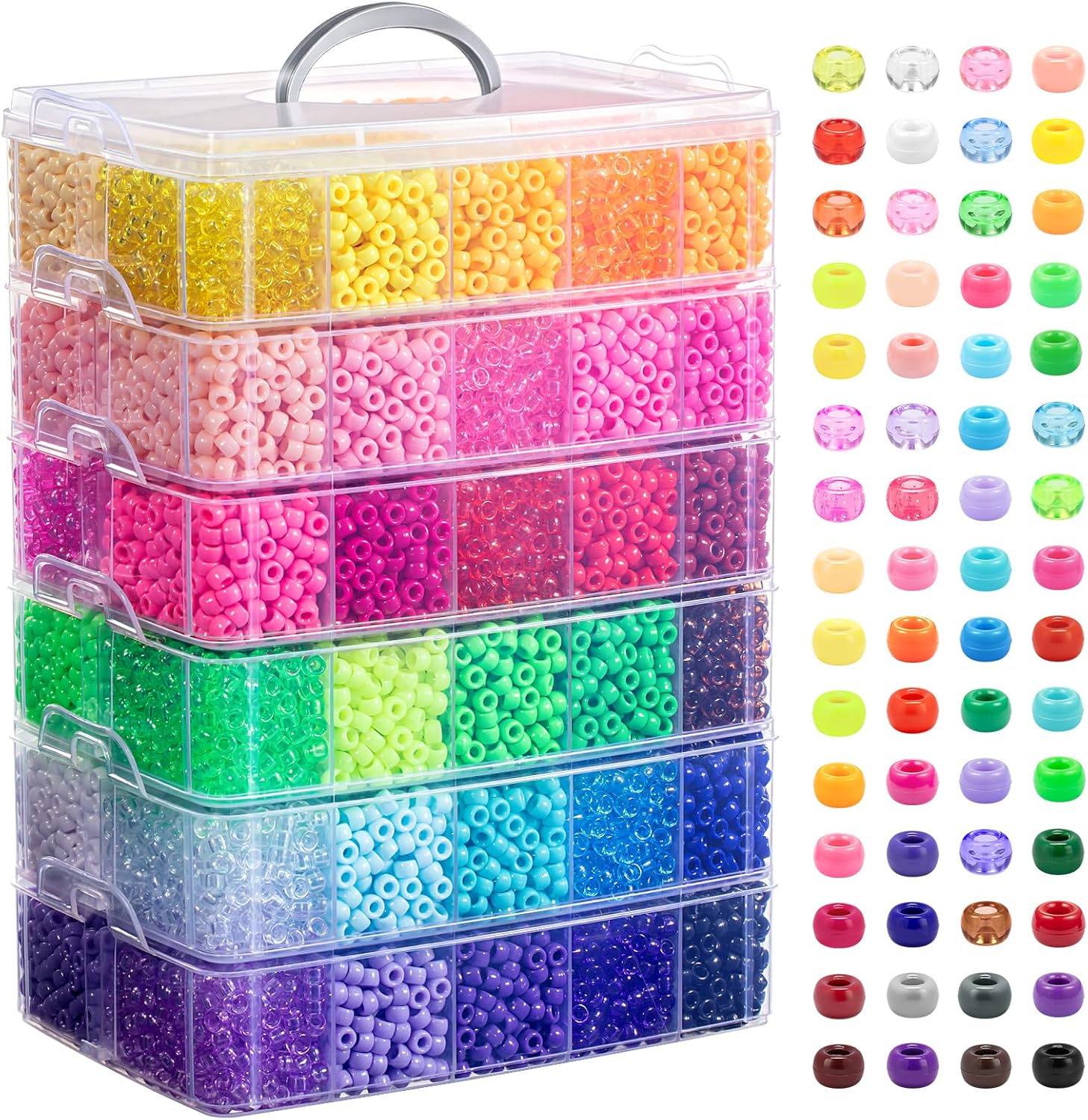 Umikk 18000 Pony Beads Bulk, 60 Colors Plastic 6x9mm Kandi Beads Bulk for Bracelets Making Hair Braiding Jewelry Making DIY Crafts (10.3LB, Shockproof Package)
