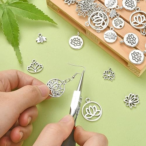 Miniatura 5 de DanLingJewelry 100 dijes de flor de loto de 10 estilos, colgantes de loto, dijes de yoga vintage para hacer joyas, manualidades