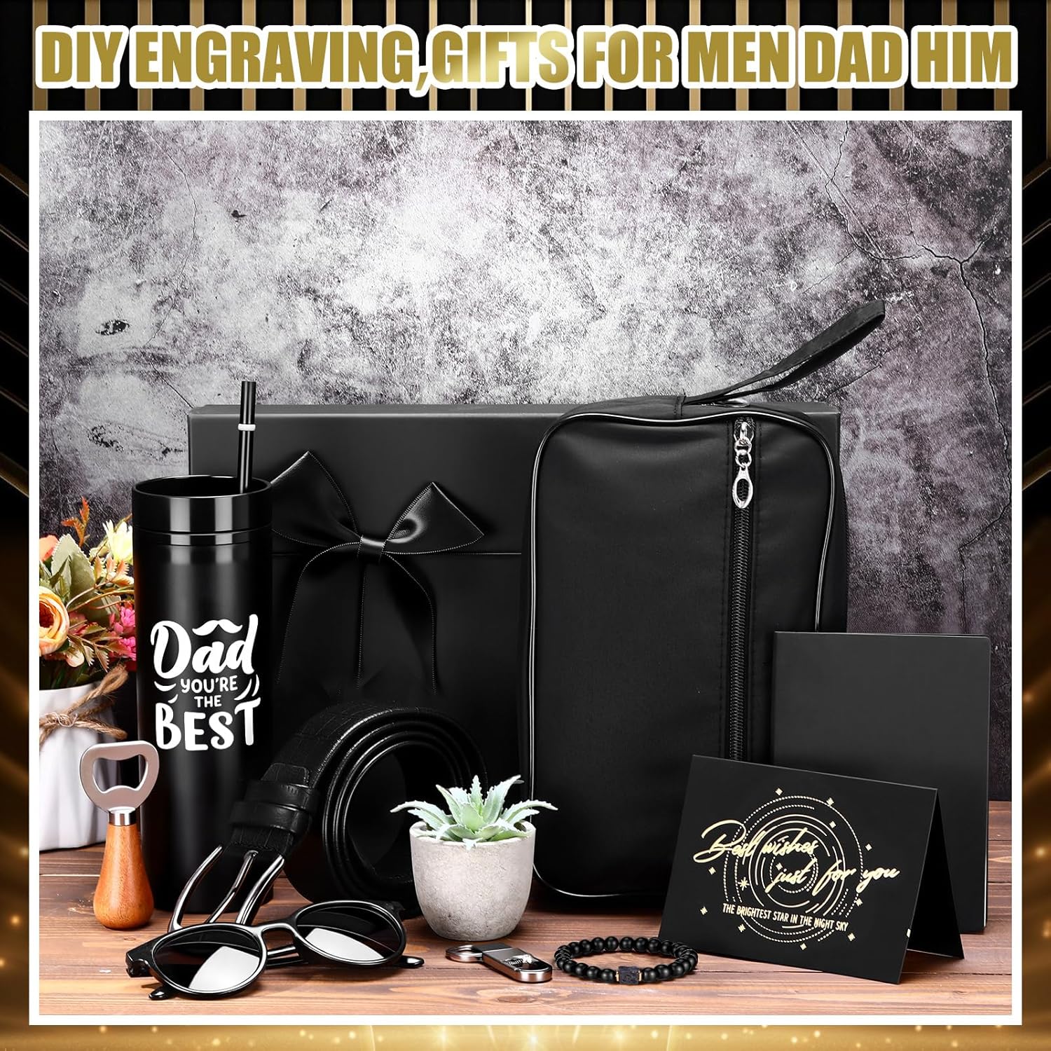 Skylety 12 Pcs Gift Basket for Men Valentines Birthday Gift Set 16 oz Tumblers Wallet Toiletry Bag Notebook Belt Best Ever Dad Present for Him Father Husband Anniversary Christmas(Best Dad) - Image 4