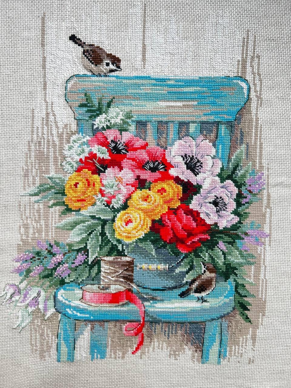 RIOLIS - Garden Flowers 2299, Floral Cross Stitch Kits 11¾"x15¾, Cross Stitch Kits for Beginners & Advanced, Crossstitching Kit Adult, Embroidery Counted Stitching Kit