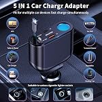 OHLPRO Adaptateur d'allume-cigarette rétractable pour chargeur de voiture, 168W 5 en 1 Chargeur de téléphone rapide Fuse remplaçable intégrée, Splitter de socket avec USB C et USB i Cord, adapté au téléphone, iPad, Galaxy, GPS
