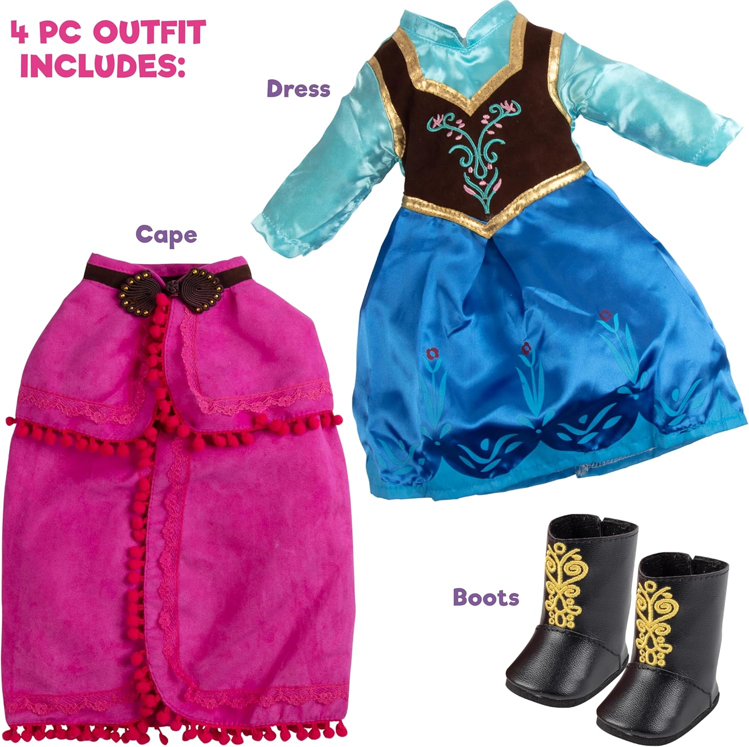 3pc Anna Frozen Movie Inspired Outfit- 18" Doll Clothes & Accessories Compatible w American Girl Dolls- Snow Queen Princess Set Includes Dress, Shawl, Shoes for Girls