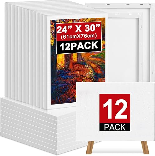 Ireer 12 lienzos estirados a granel, lienzos blancos de 24 x 30 pulgadas para pintar, tableros de lona de algodón en blanco para niños, paneles de
