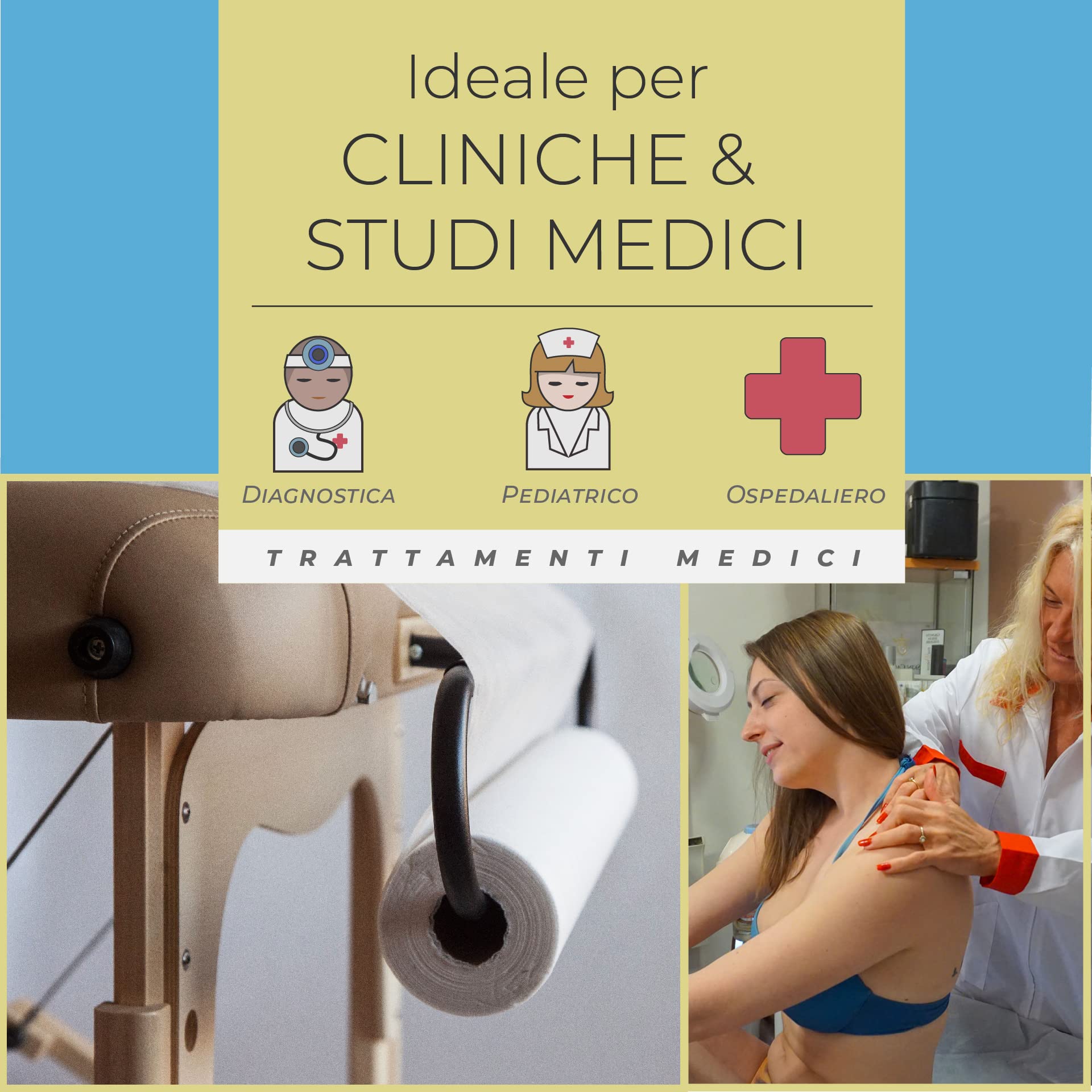8 Rouleaux de Table de Massage Draps d'Examen 60 cm x 100 m Tissu non Tissé, Fabriqué en Italie, Medical Sud Professional