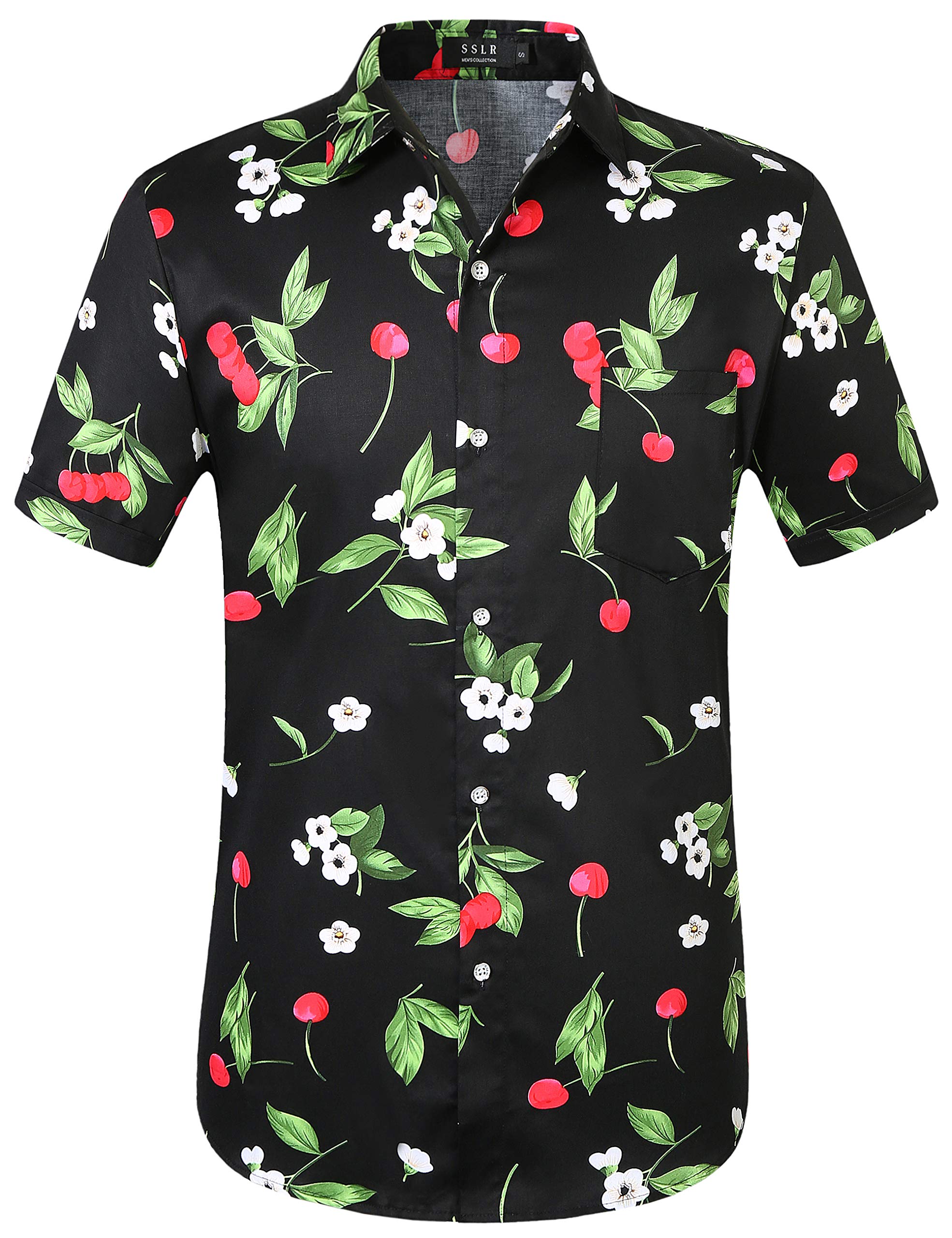 SSLR Men's Casual Button-Down Shirts Short Sleeve Tropical Hawaiian Shirts for Men