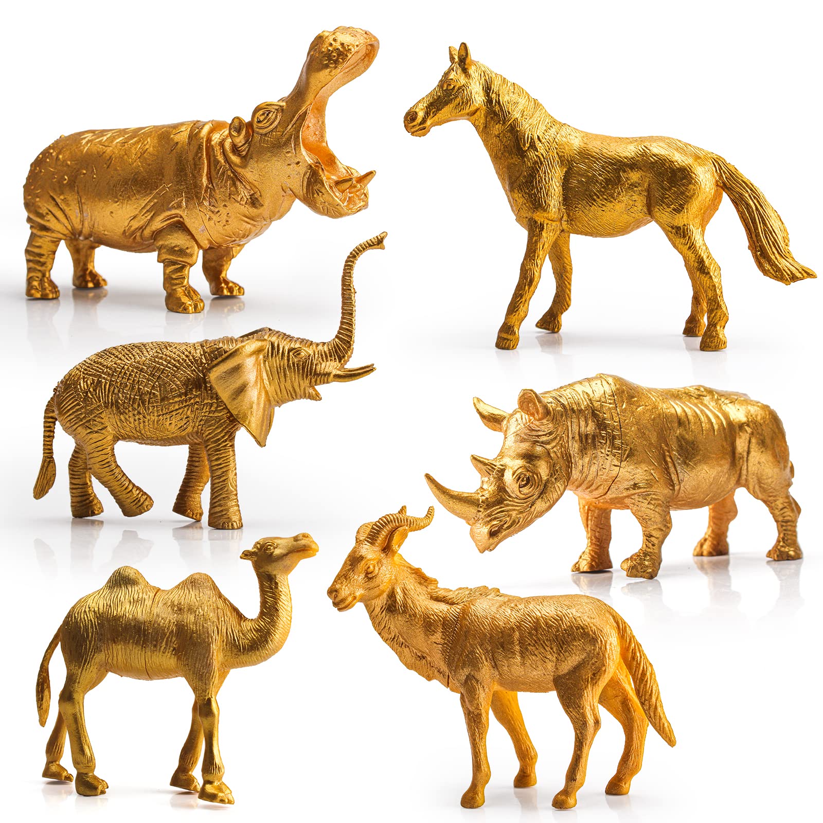 GAICOM Realistic Golden Wild Animal Model Figure Playset 6 PCS Camel Elephant Goat Figurines Party Favors Desktop Decoration Cake Toppers Set