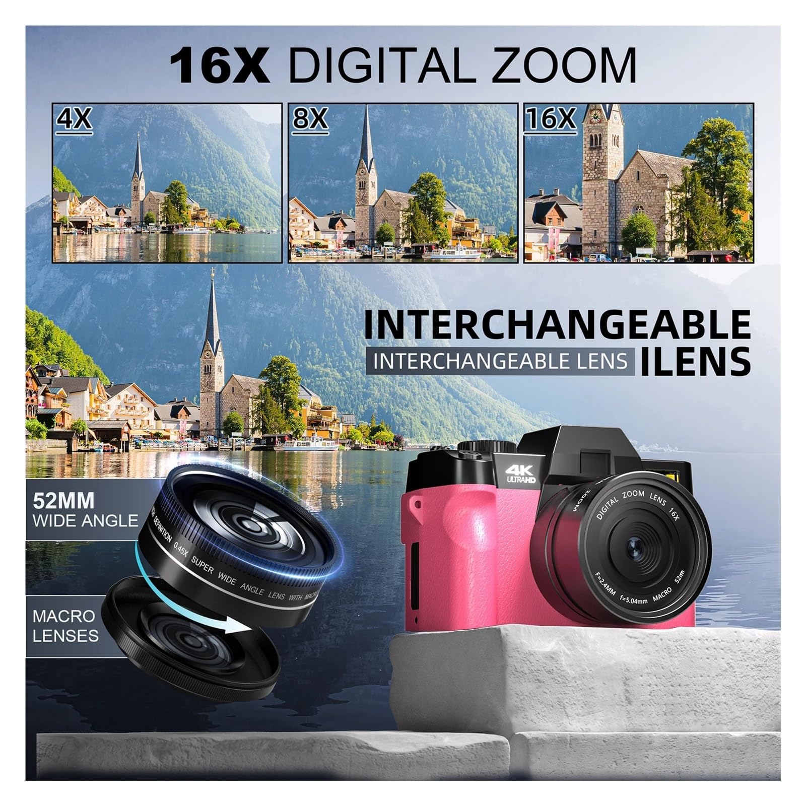 Fotocamera Digitale Compatta Telecamera Di Rete Wireless 4K Registratore Vlog Retrò Da 48 MP Schermo Ribaltabile 3 Pollici Messa A Fuoco Accurata