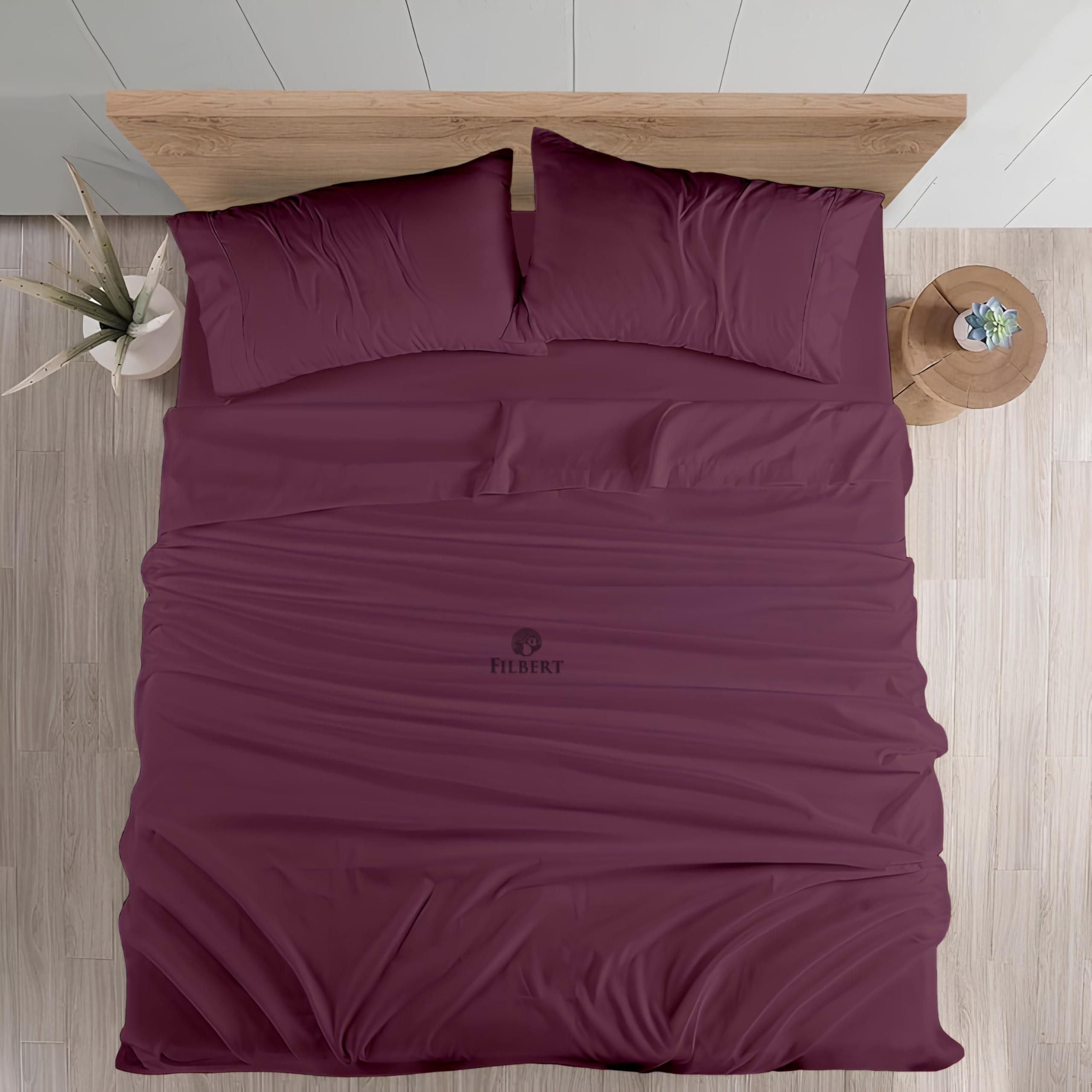 Filbert - Single Bed Bedsheet | Super Soft Brushed Microfiber Bedsheet for Single Bed (60X90 Inches) | Machine Washable & Hypoallergenic Bedsheet with 1 Pillow Cover - Wine-image-1