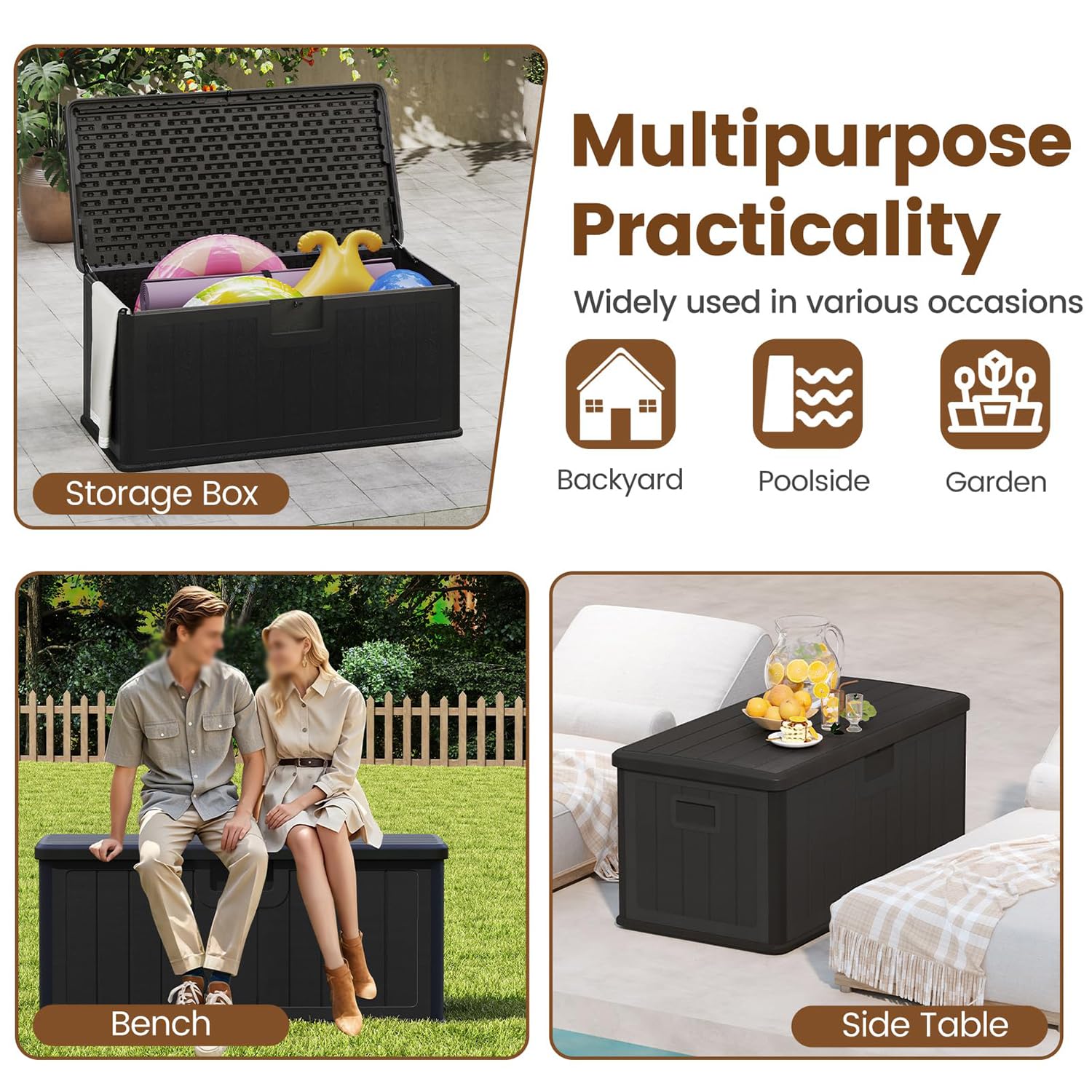 aufbewahrungsbox mit Deckel wasserdichte Box Outdoor abschließbare Box gartenbox wetterfest Outdoor Outdoor Box Black