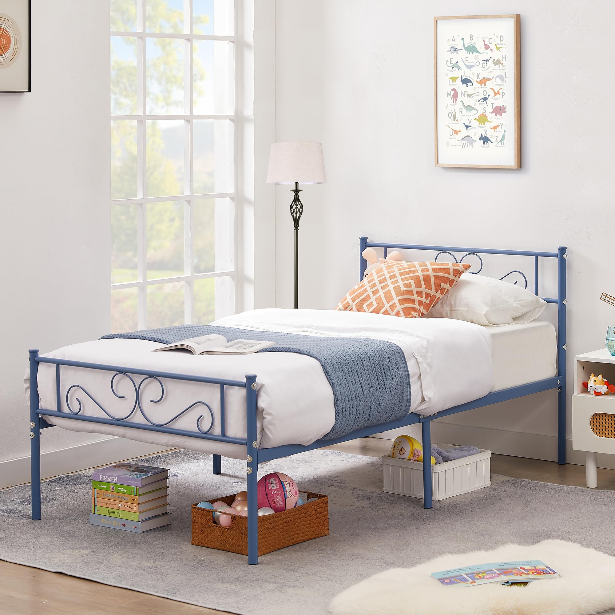 VECELO Metal Bed Frame Single Size - Black Platform with Storage, Heavy Duty Easy Assembly No Box Spring Needed, Black
