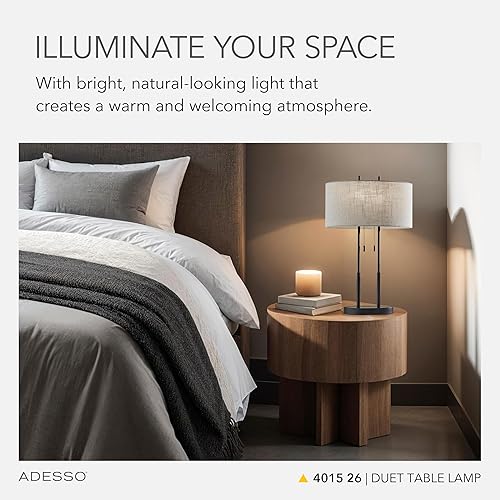 Miniatura 2 de Adesso Lámpara de mesa dúo con cadenas de doble tirón, acabado de bronce antiguo, pantalla de tela gris topo - 27 pulgadas de alto, versátil lámpara