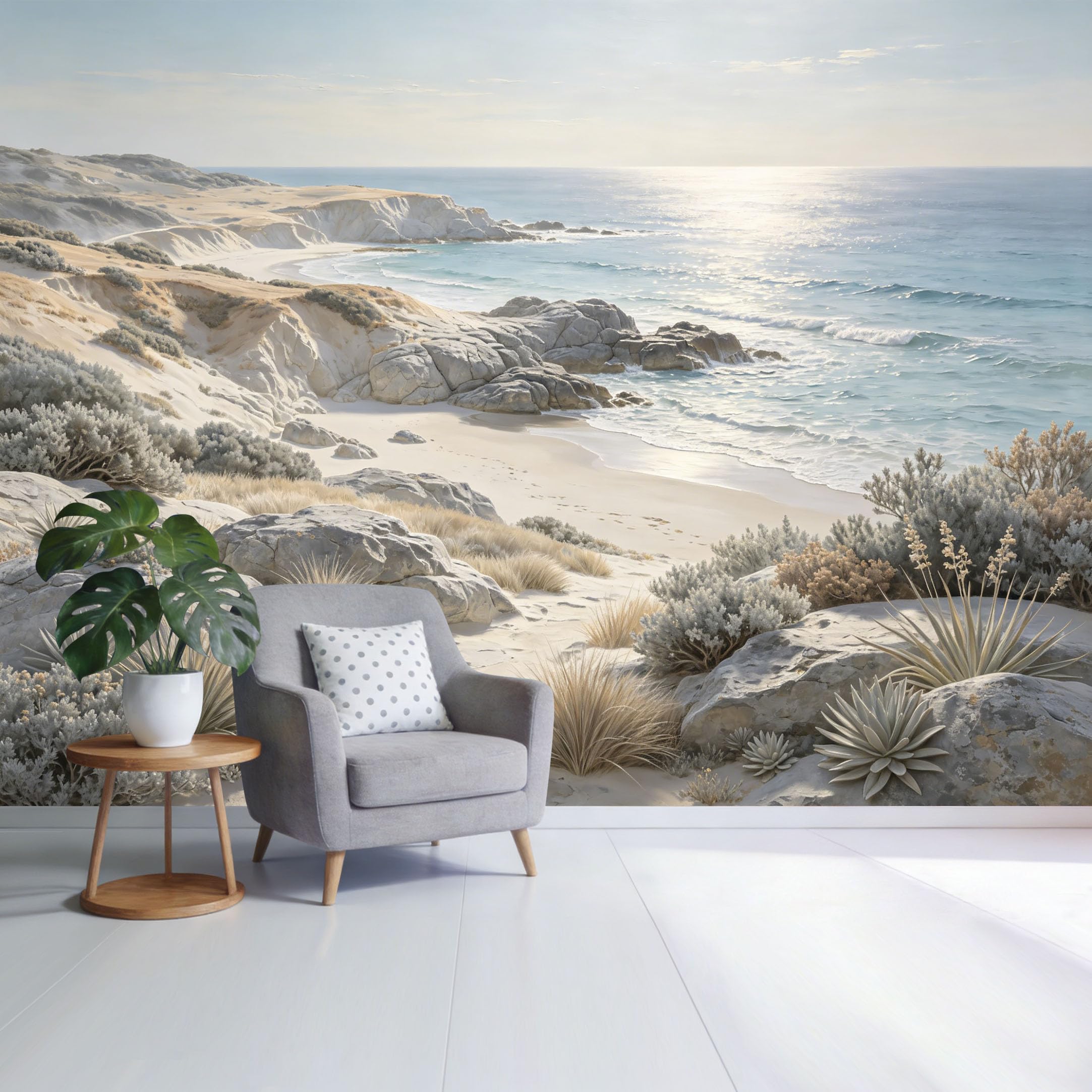 Custom Size Wall Mural Coastal Ocean Beach Landscape with Rocky Shore and Sunlit Waves SelfAdhesive Wall Fabric Removable Wallpaper for Home Office Decor