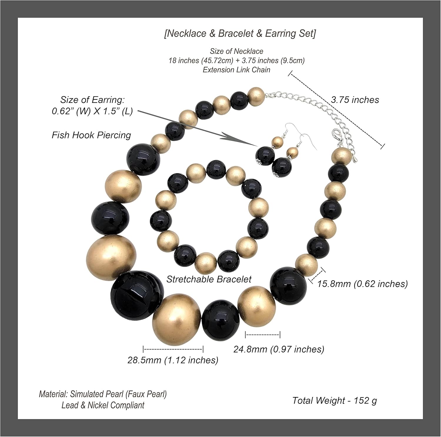 Women's Chunky Large Simulated Pearl Statement Necklace, Bracelet, Earring Set - Image 5