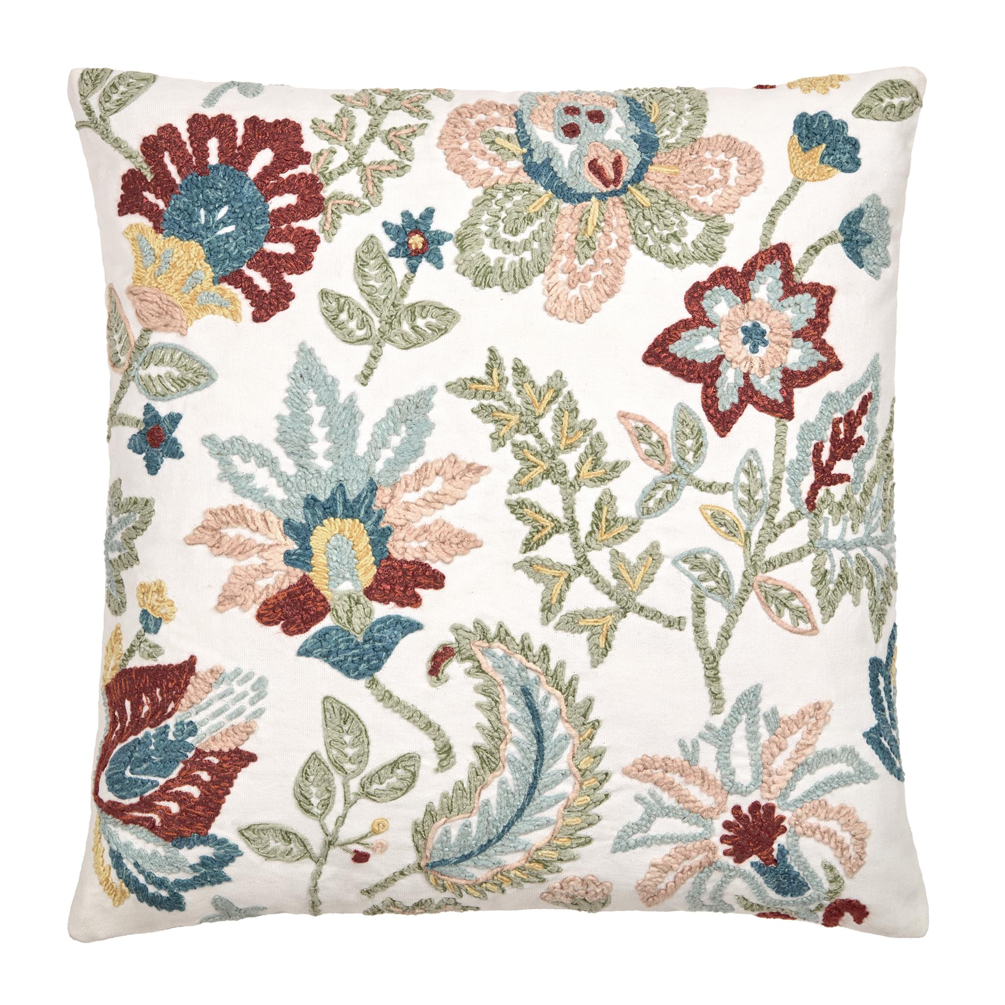 Appletree Heritage Filled Cushion, Embroidered Floral Pattern, Decorative Throw Pillow, 1 Piece, 43 x 43 cm, Multi-Coloured, 100% Cotton, Square