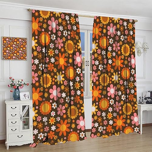 Miniatura 4 de Cortinas florales hippie de los años 70, diseño retro naranja y rosa, tratamiento de ventana para sala de estar, dormitorio, cocina, decoración de
