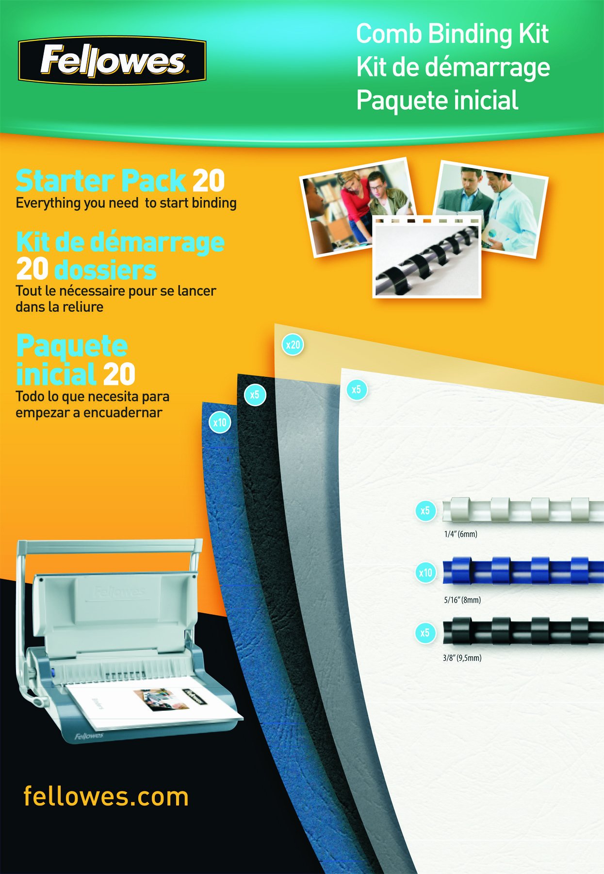 Fellowes 5627501 Star+ 150 perforelieur manuel par anneaux plastique usage modéré perfore 12 feuilles relie 150 feuilles & 5371801 Kit de consommables pour 20 reliures plastique