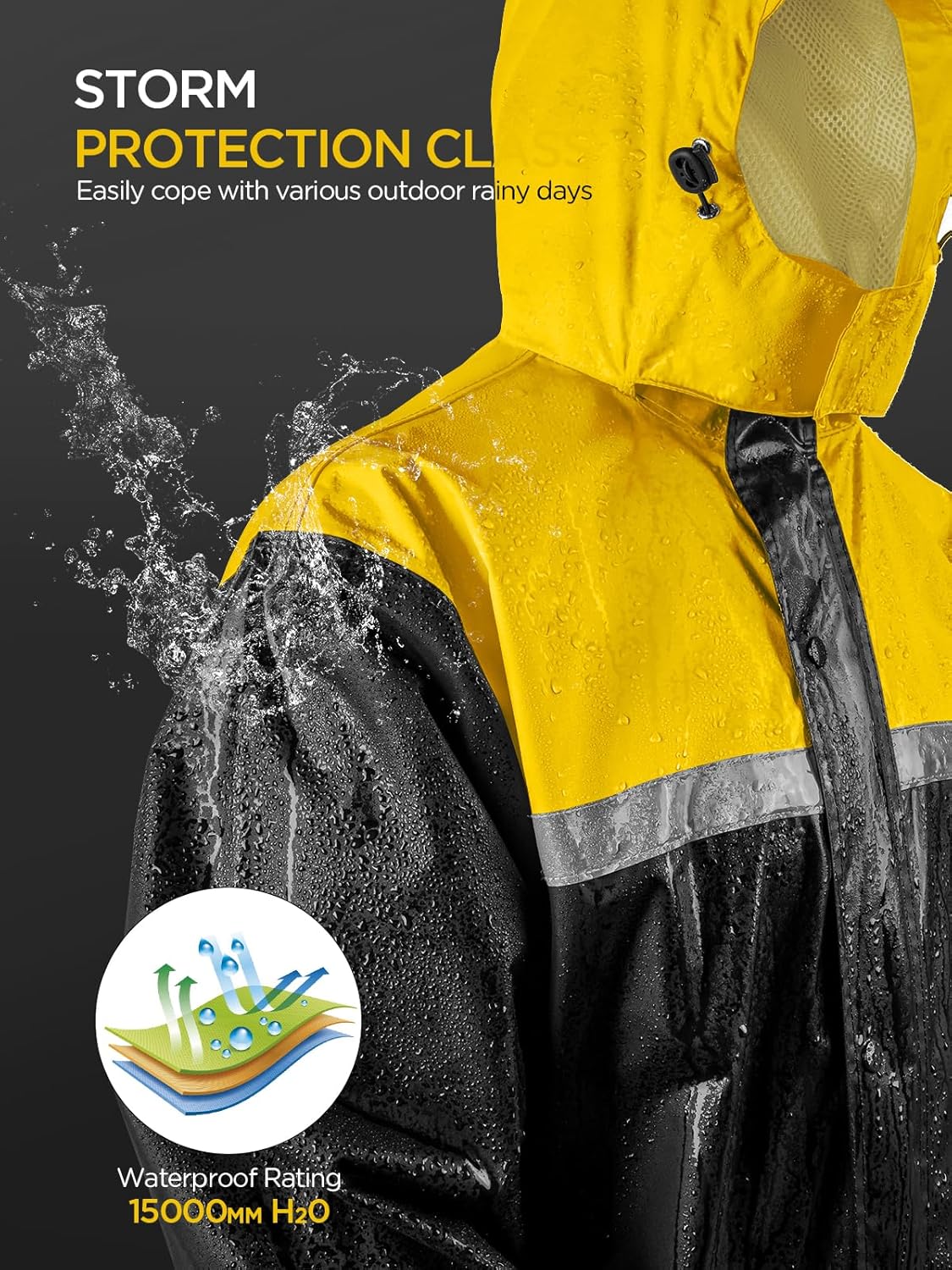 Mens Rain Suits with Air Vents Reflective Waterproof Rain Gear Breathable Jacket Pants for Work Golf Fishing Hiking - Image 4