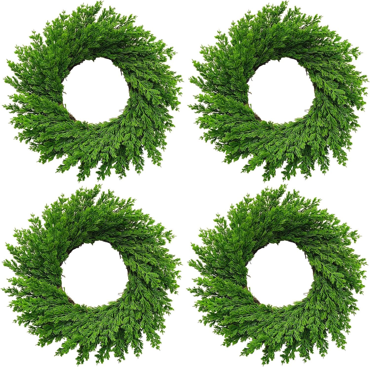 Coronas de pino Norfolk de Navidad de 20 pulgadas, 4 coronas de pino grandes, corona de vegetación artificial de Navidad, guirnalda de cedro sintético para puerta delantera, ventanas, paredes,