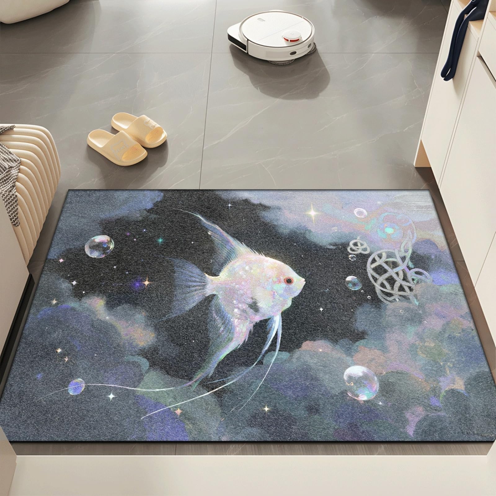 Fussmatte Innen 80x120 cm Grauer Blasenfisch Fussmatte Aussen rutschfeste für Hund Eingang Badematte Waschbar Schmutzfangmatte Strapazierfähige und Langlebige Fussmatten Haustür