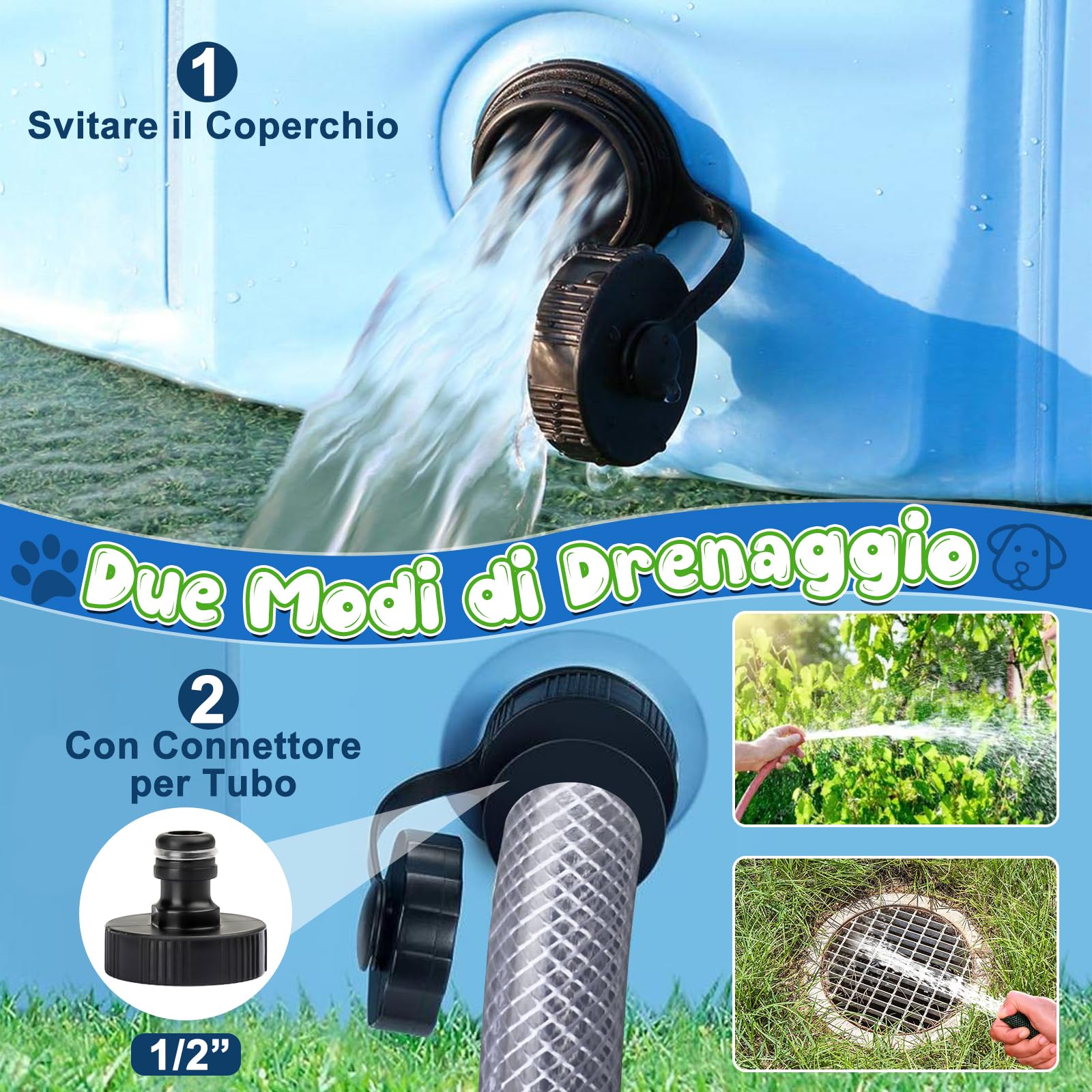 KHOLEZ 120x30CM Piscina per Cani Grandi Piccoli, Vasca da Bagno per Cani, Piscina Bambini Pieghevole, Piscina Portatile Stabile e Antiscivolo con Spazzola da Bagno, Valvola di Scarico, Toppe in PVC x4