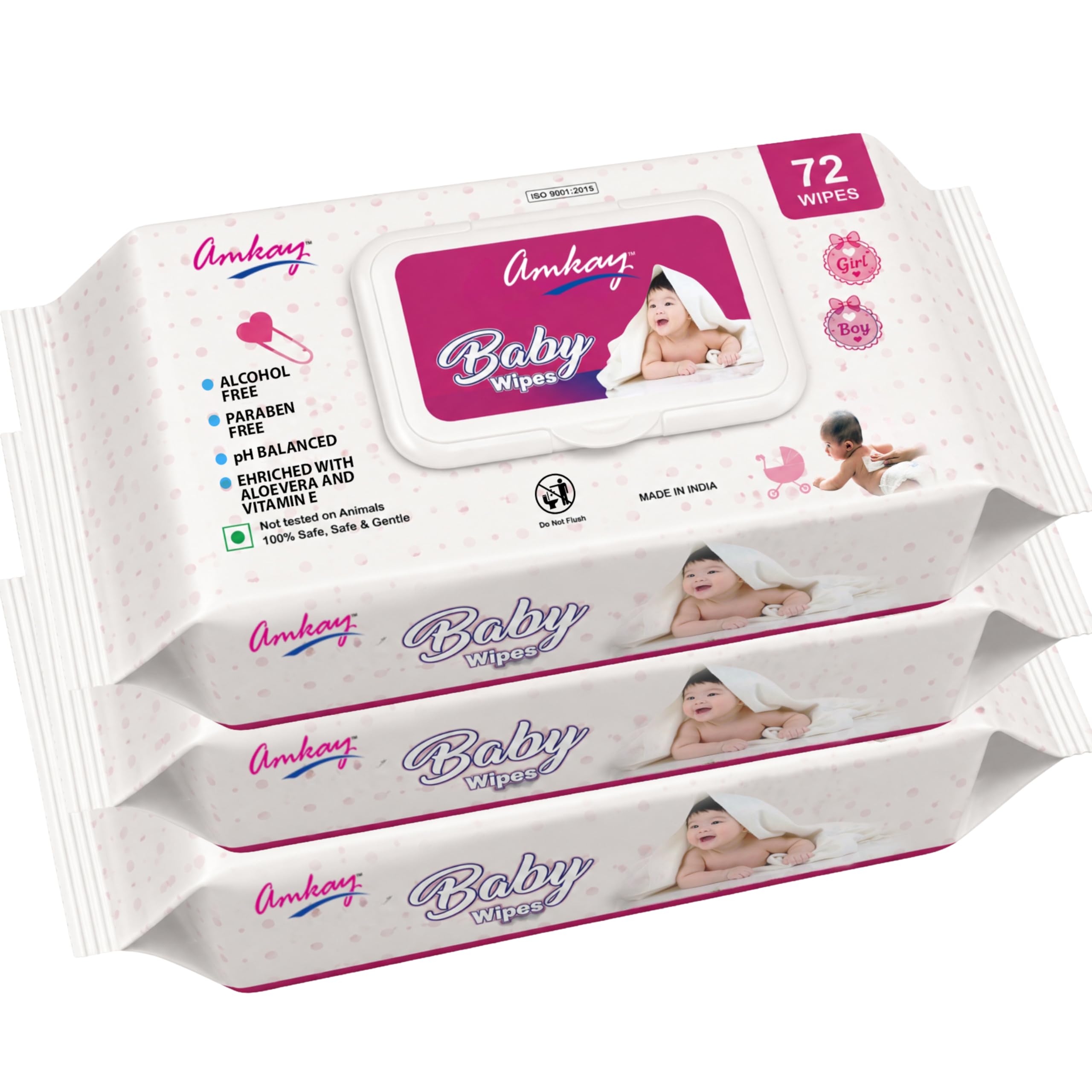 Amkay Baby Wet Wipes with Aloe Vera & Vitamin E | 72 Wipes x Pack of 3-216 Wipes | Paraben Free, Alcohol Free, Gentle on Baby Skin, pH Balanced, Dermatologically Tested | Pack Lid-image-13