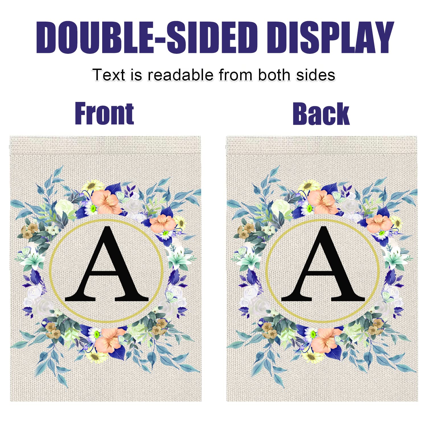 モノグラム 文字 G イニシャル ガーデンフラッグ フローラル 12x18インチ 小さな垂直 両面 屋外用 小さな黄麻布 家族 苗字