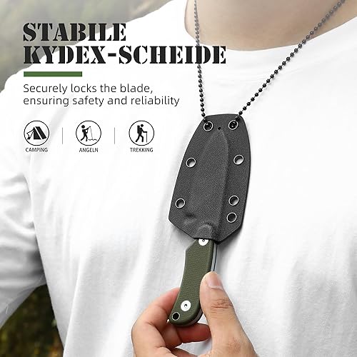 Vista 18 de Omesio Nessmuk - Cuchillo táctico pequeño de hoja fija de 5.82 pulgadas, cuchillo compacto de espiga completa EDC con funda y clip, mini collar