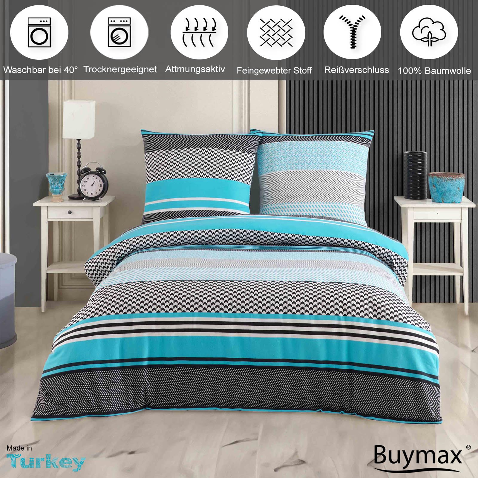 Buymax® Biber Bettwäsche 155x220 cm Flauschige Winterbettwäsche 2 Teilig 100% Baumwolle mit Reißverschluss Flanell Bettwäsche-Set mit Kissenbezug 80x80cm