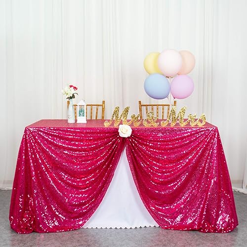 Miniatura 8 de ShinyBeauty Mantel rectangular de lentejuelas color rosa intenso de 50 x 80 pulgadas, mantel de lino con purpurina para exteriores, para baby