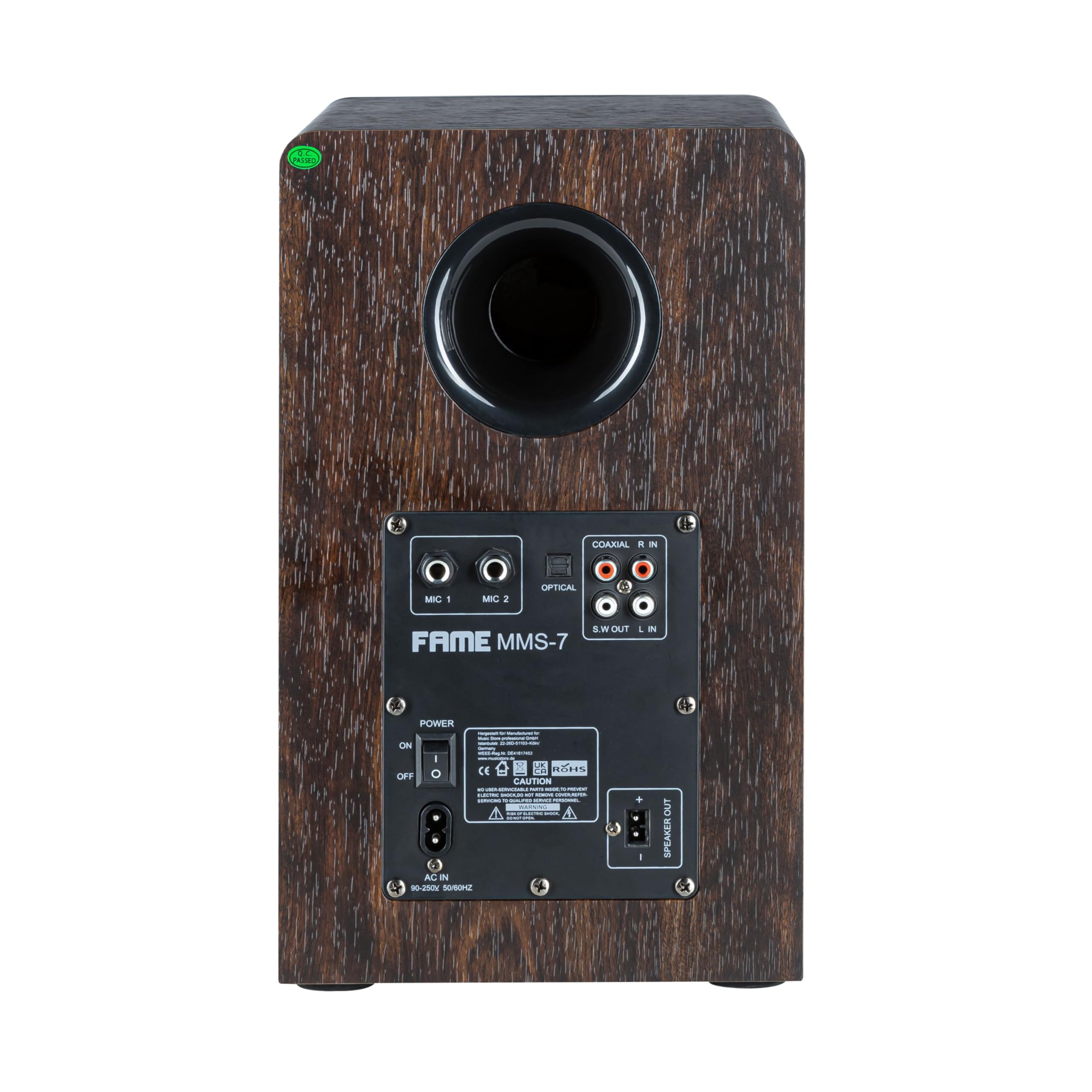 Fame 6,5" Aktiver 3-Wege Studiomonitor, Bluetooth, 150W RMS, 40Hz-20kHz, USB, EQ, Subwoofer-Out, Mikrofoneingänge, Schwarz, Ideal für Musiker und Content Creator