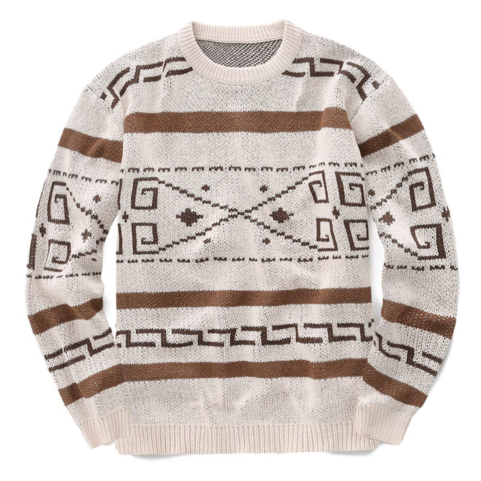 Maglieria a Maniche Lunghe da Uomo Maglione Jacquard Invernale Girocollo Allentato Pullover Maglieria