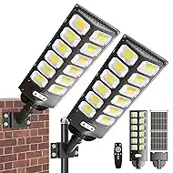 WERCHTAY Solar Street Lights Outdoor Waterproof, 15000LM 6500K Solar Flood Light Dusk to Dawn, Motion Sensor & Remote, Upgraded Metal Fixing Rod for Wind/Snow, Wall/Pole Mount (2 Pack)