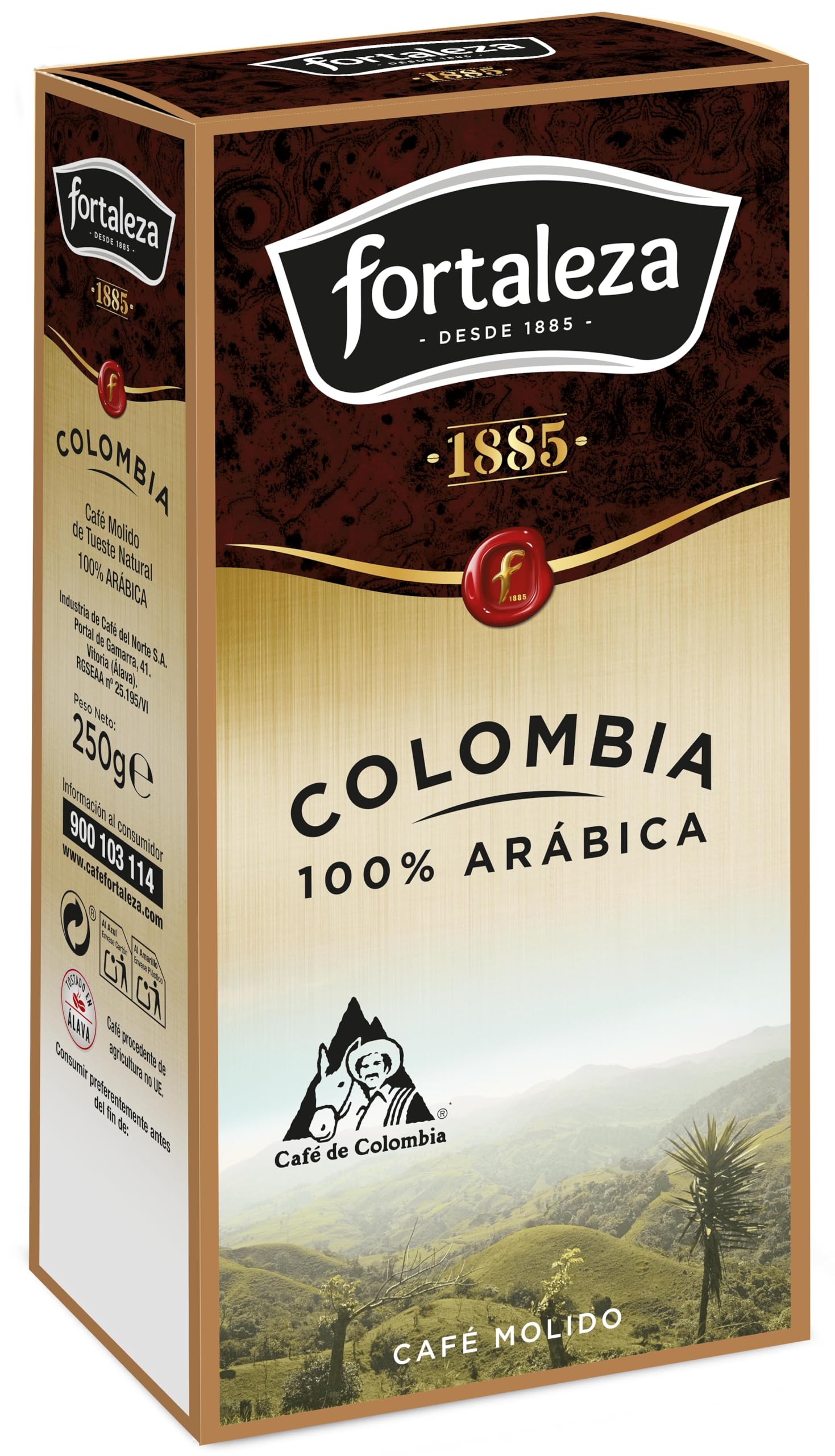 CAFÉ FORTALEZA Café Molido de Colombia 100% Arábica Pack 250g x 8 - Total 2 Kg – Café Colombiano con Suavidad y Aroma Floral - Molido con Matices Herbales - Café Suave para Cafetera Filtro o Italiana