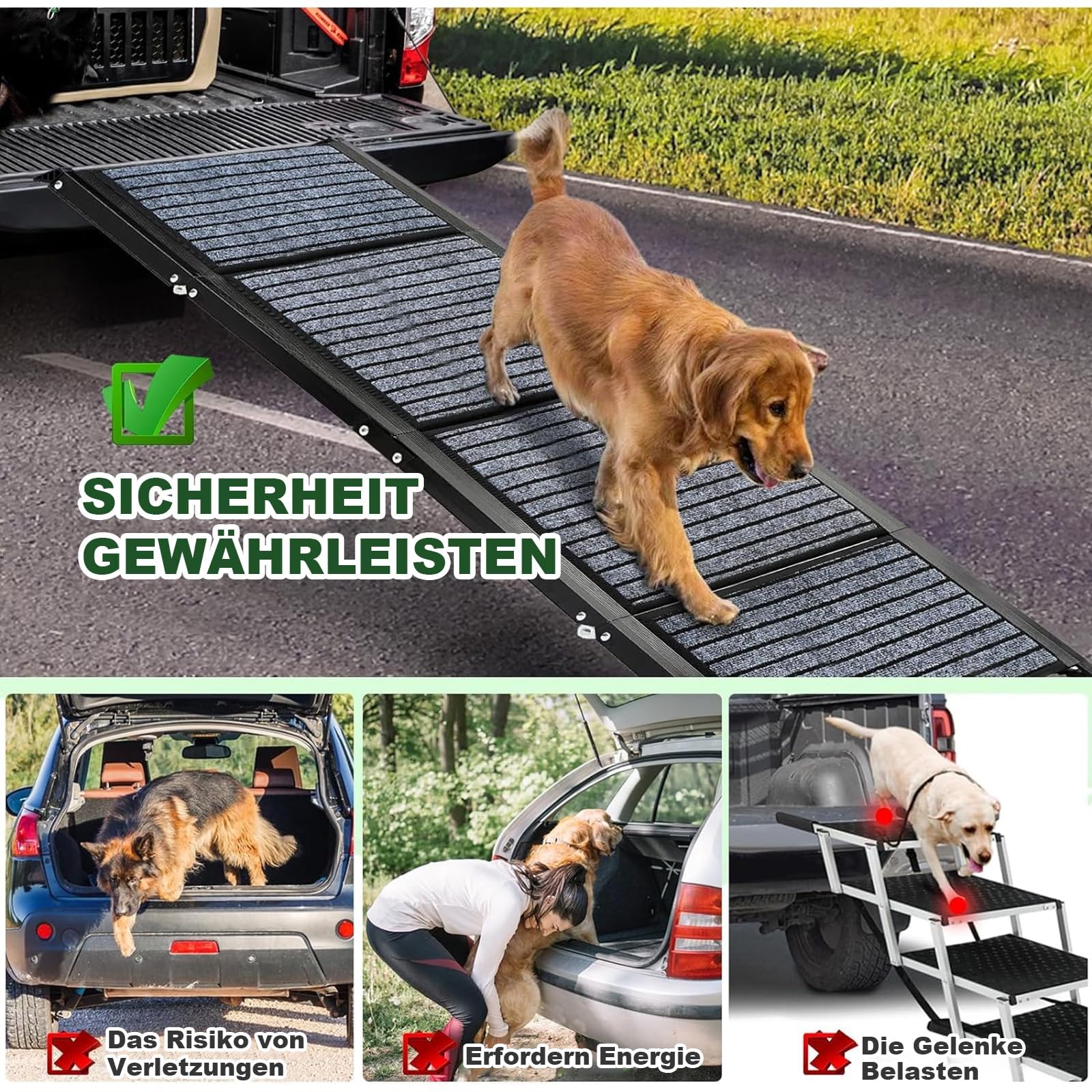 Rampa para perros más larga de 180 cm y más ancha de 50 cm, rampa plegable para autos con alfombra antideslizante, plegable para escalones al aire libre, escalera para perros para autos para perros