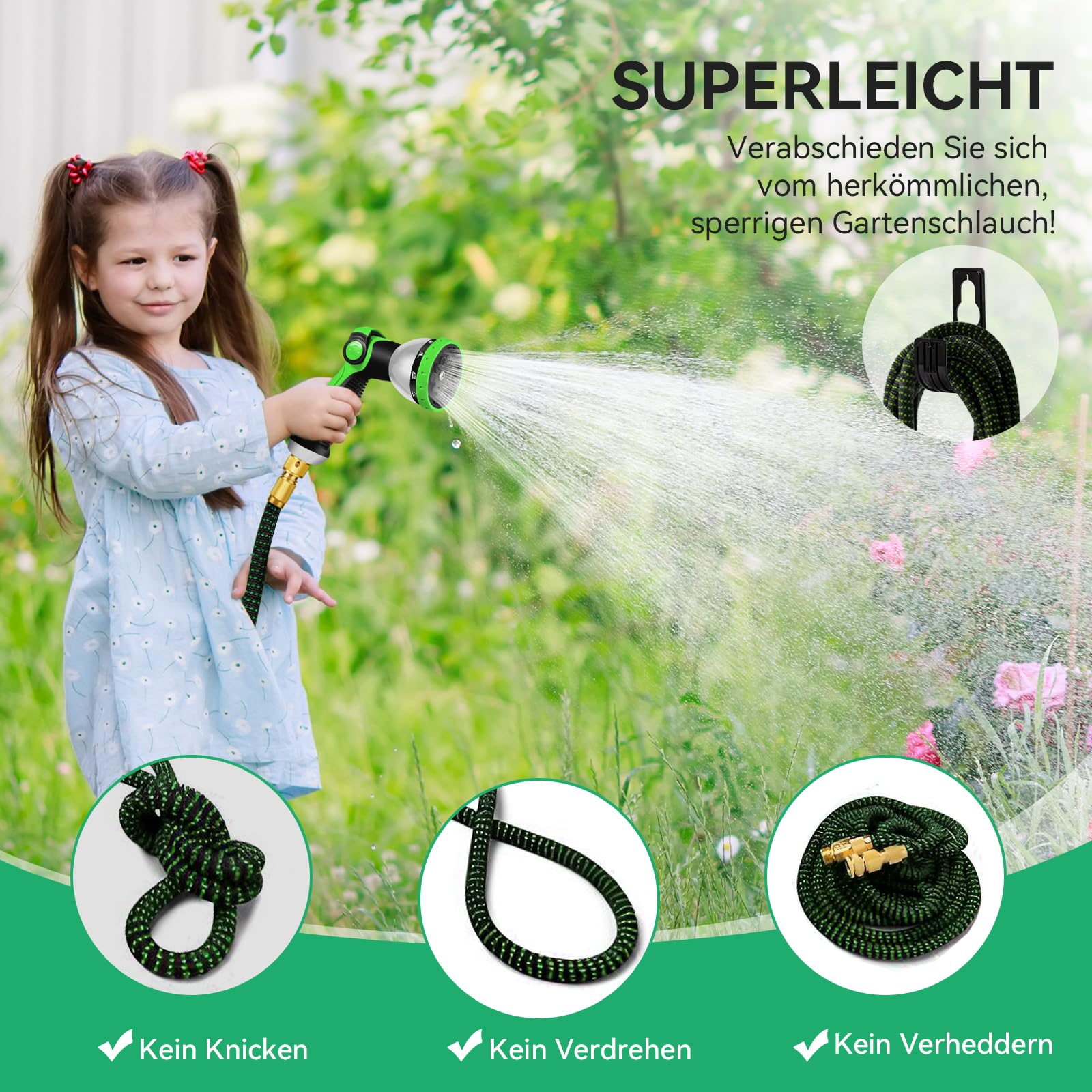 Yofidra Flexibler Gartenschlauch 15m, Strapazierfähiger 3 lagiger Latex Wasserschlauch 3/4 Zoll und 1/2 Zoll Metallanschlüsse, 3450D-Gewebe, knickfrei, Garden Hose Schlauch mit 10-Funktions-Spray