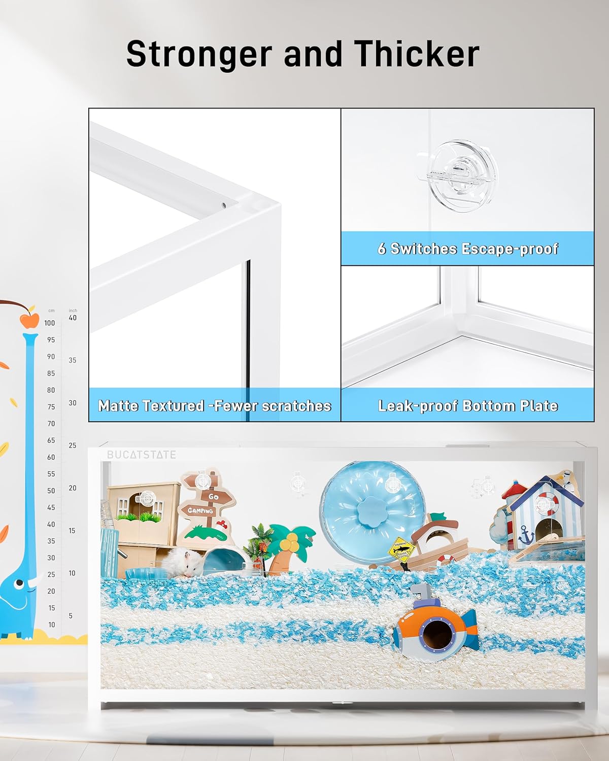BUCATSTATE Hamster Cage 3.0: Metal Large Rat Cage Stackable with Top Access Easy Assemble 47L x 23.6W x 25.5H Inches Dwarf Syrian Hamster Tank for Gerbil Mouse (7.8 ft², White)
