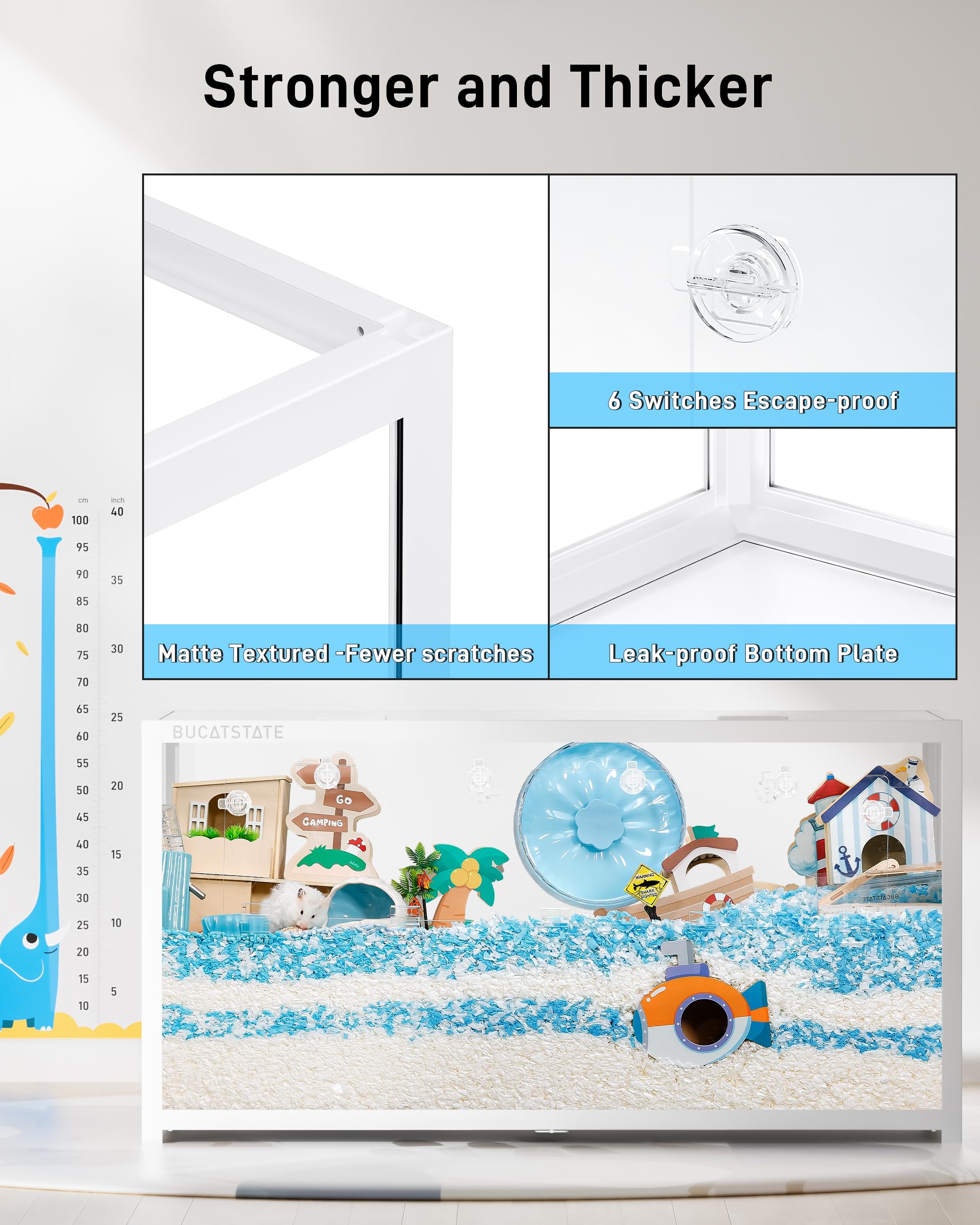 BUCATSTATE Hamsterkäfig 3,0: Metall Rattenkäfig Kleintierkäfig Groß Stapelbar mit Einfacher Montage 120L x 60W x 62H cm für Nager, Mäuse, Zwerghamster (0,72m², Weiß)